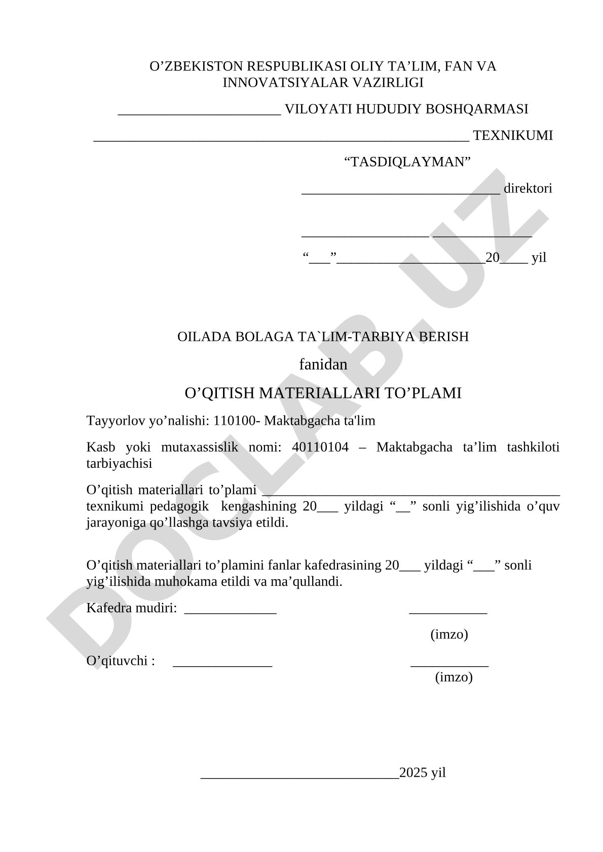 Oilada bolaga ta'lim-tarbiya berish