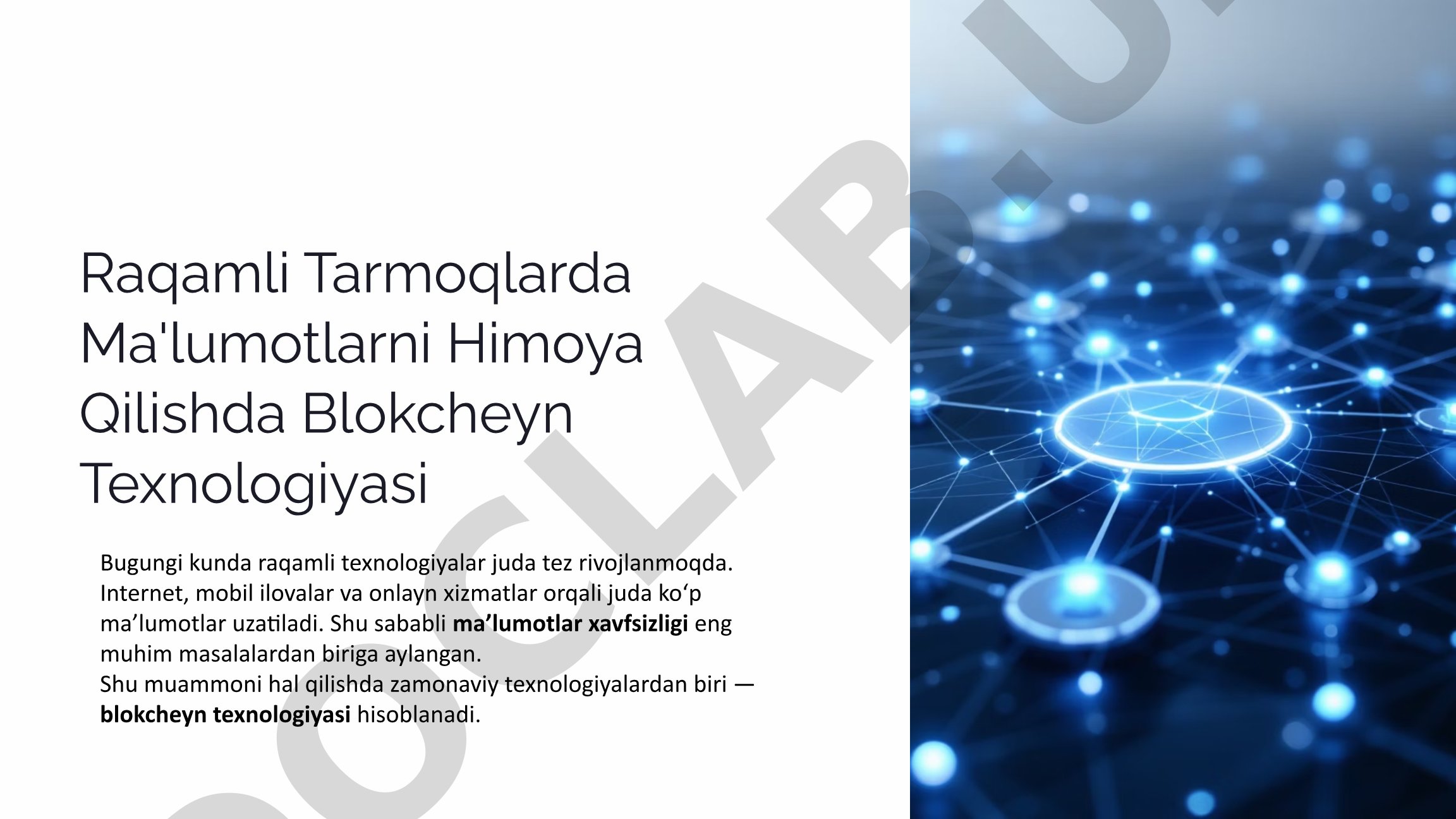 Raqamli Tarmoqlarda Ma'lumotlarni Himoya Qilishda Blokcheyn Texnologiyasi