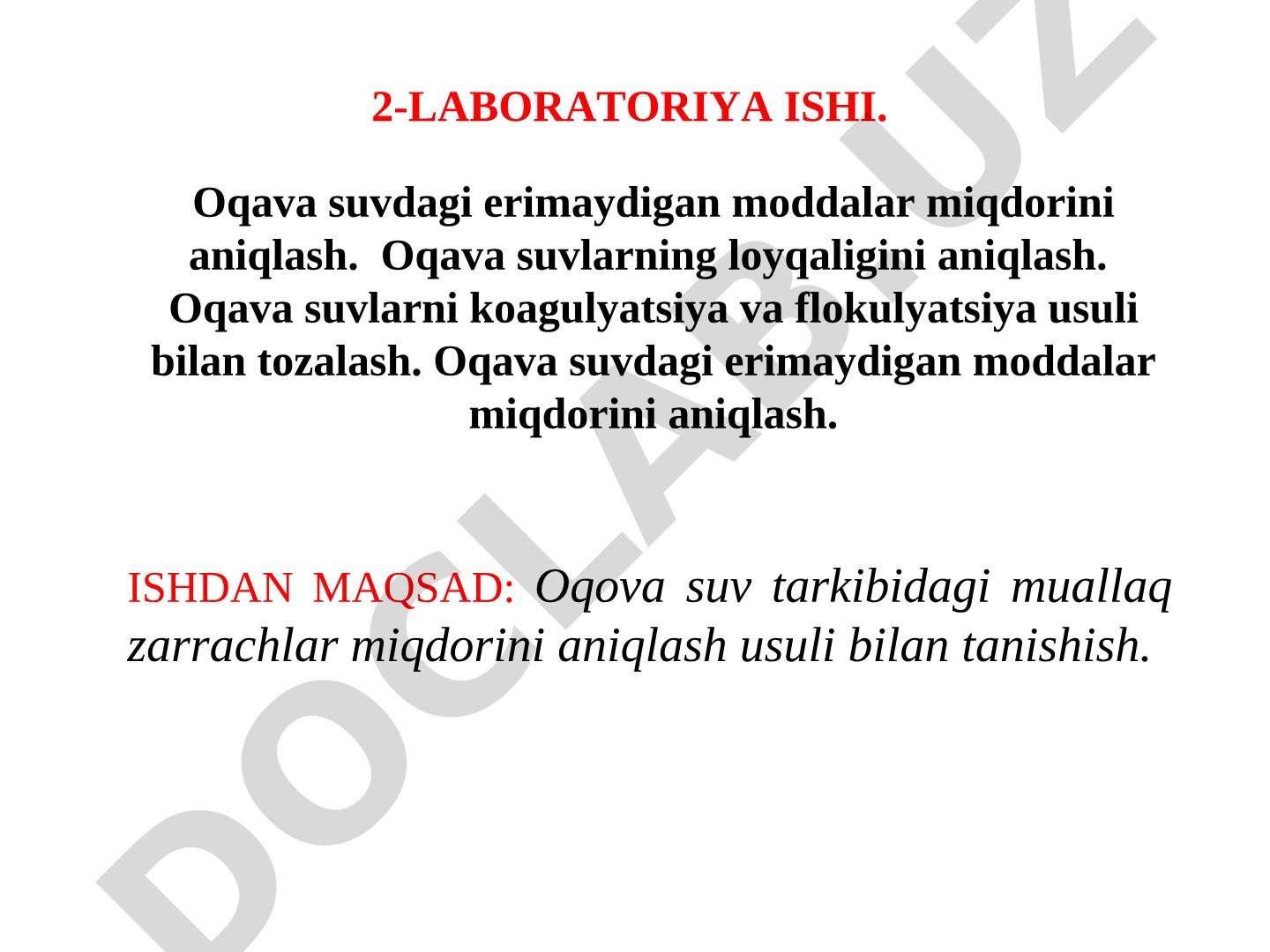 Oqava suvdagi erimaydigan moddalar miqdorini aniqlash