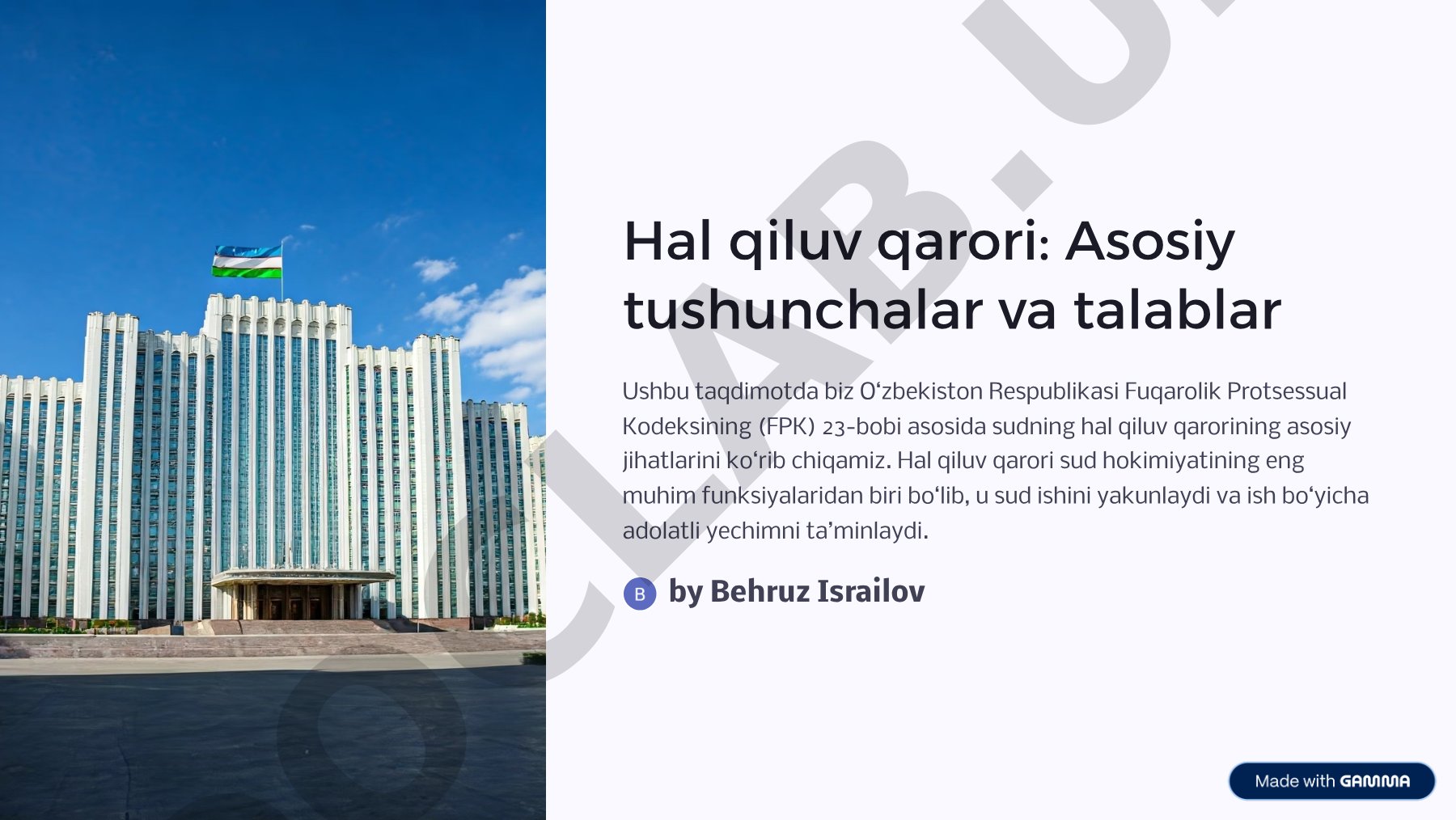 Hal qiluv qarori: Asosiy tushunchalar va talablar