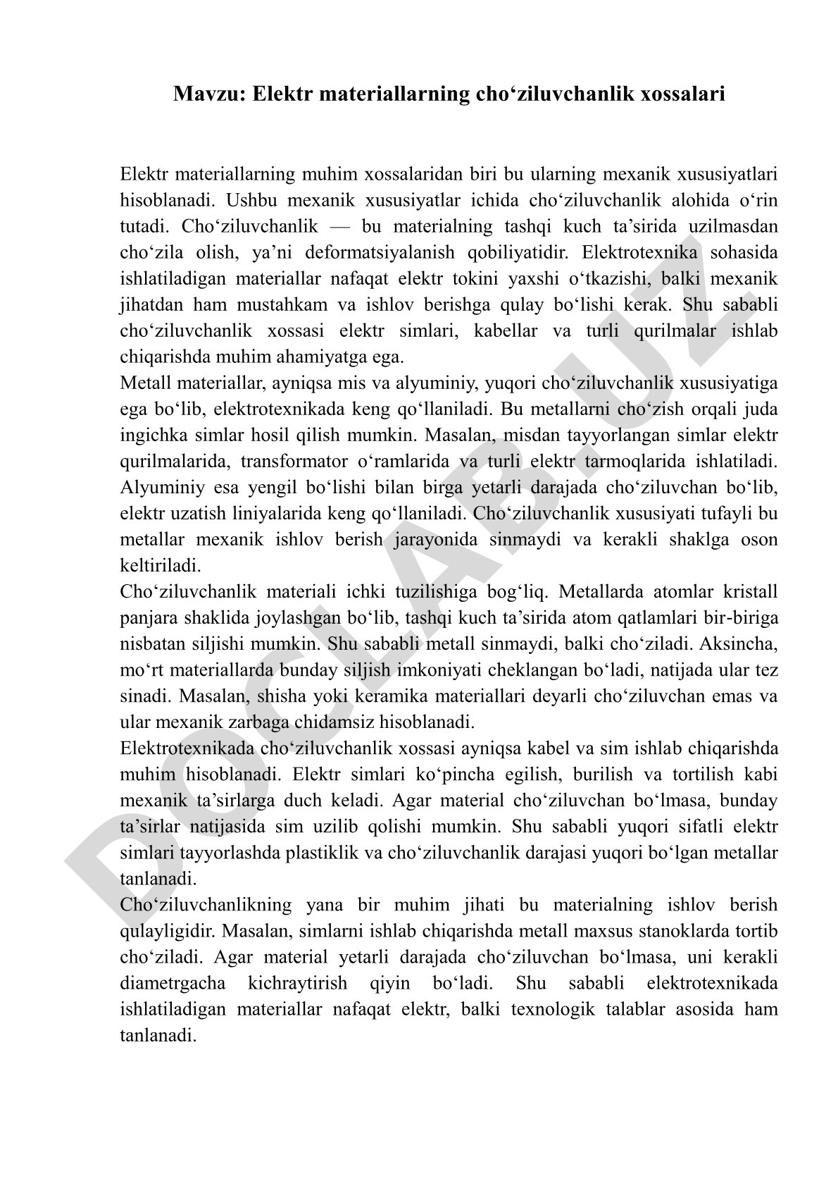 Elektr materiallarning cho‘ziluvchanlik xossalari