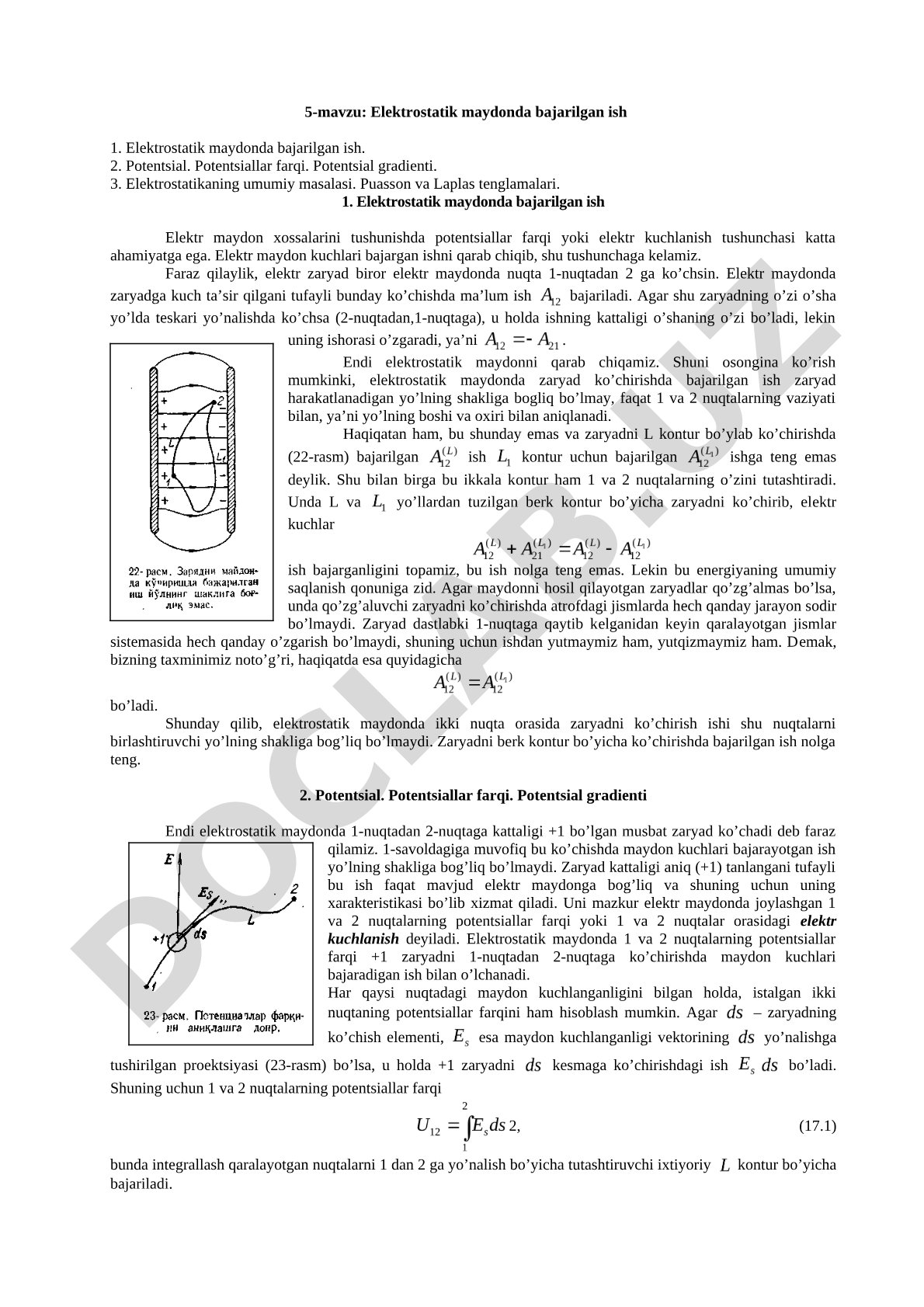Elektrоstatik maydоnda bajarilgan ish