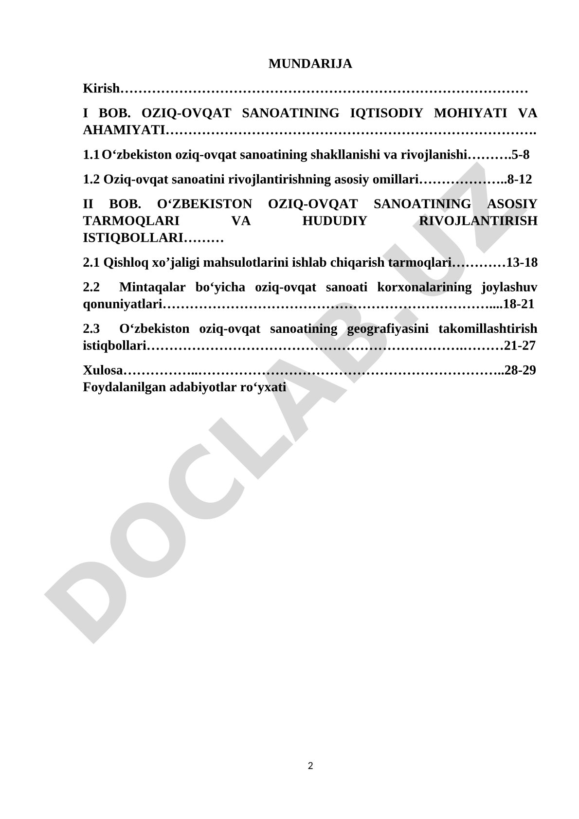 O‘zbekistonda oziq-ovqat sanoatining asosiy tarmoqlari geografiyasi