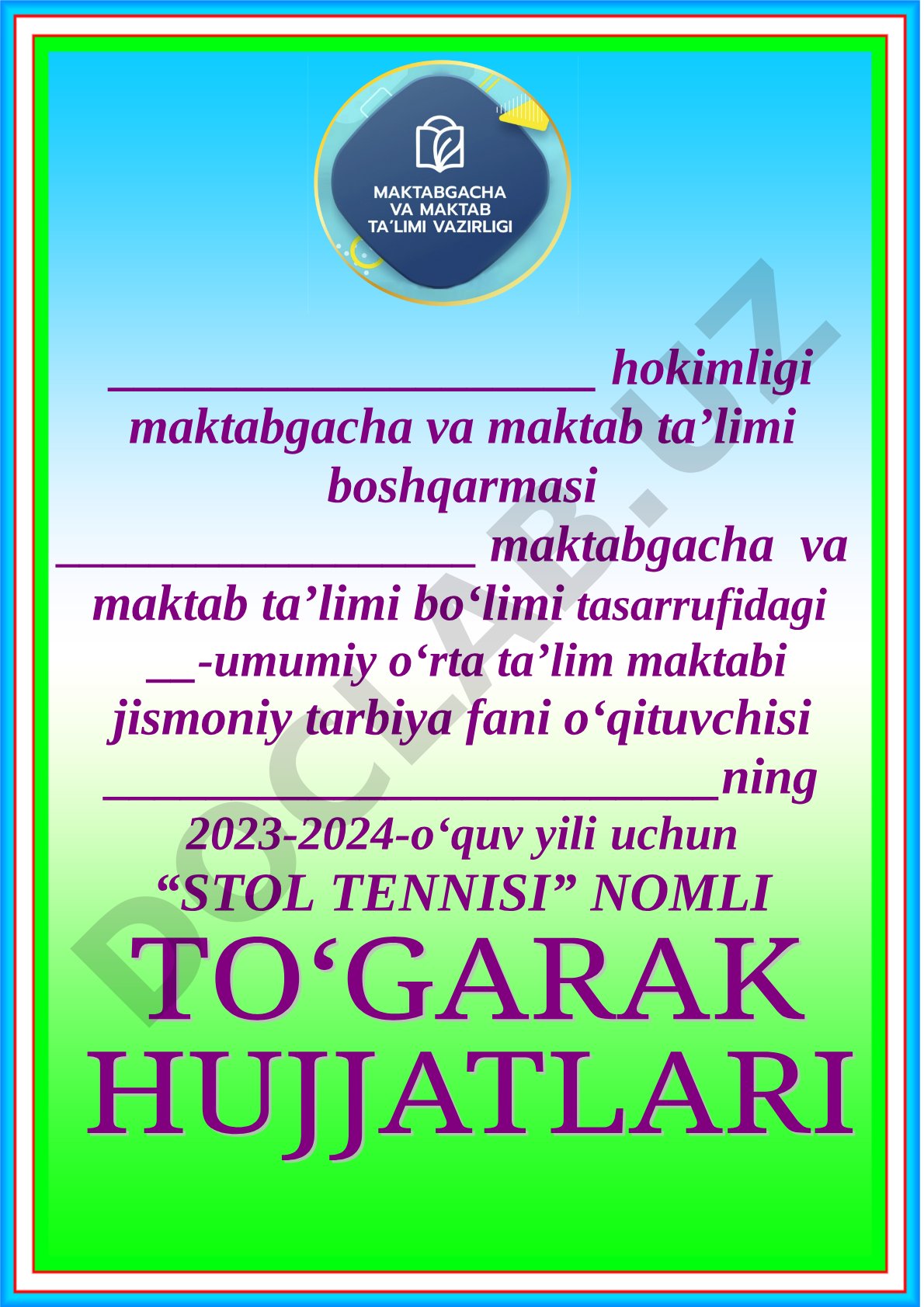 Stol tennisi to‘garagi 2023-2024 o‘quv yili ish rejasi