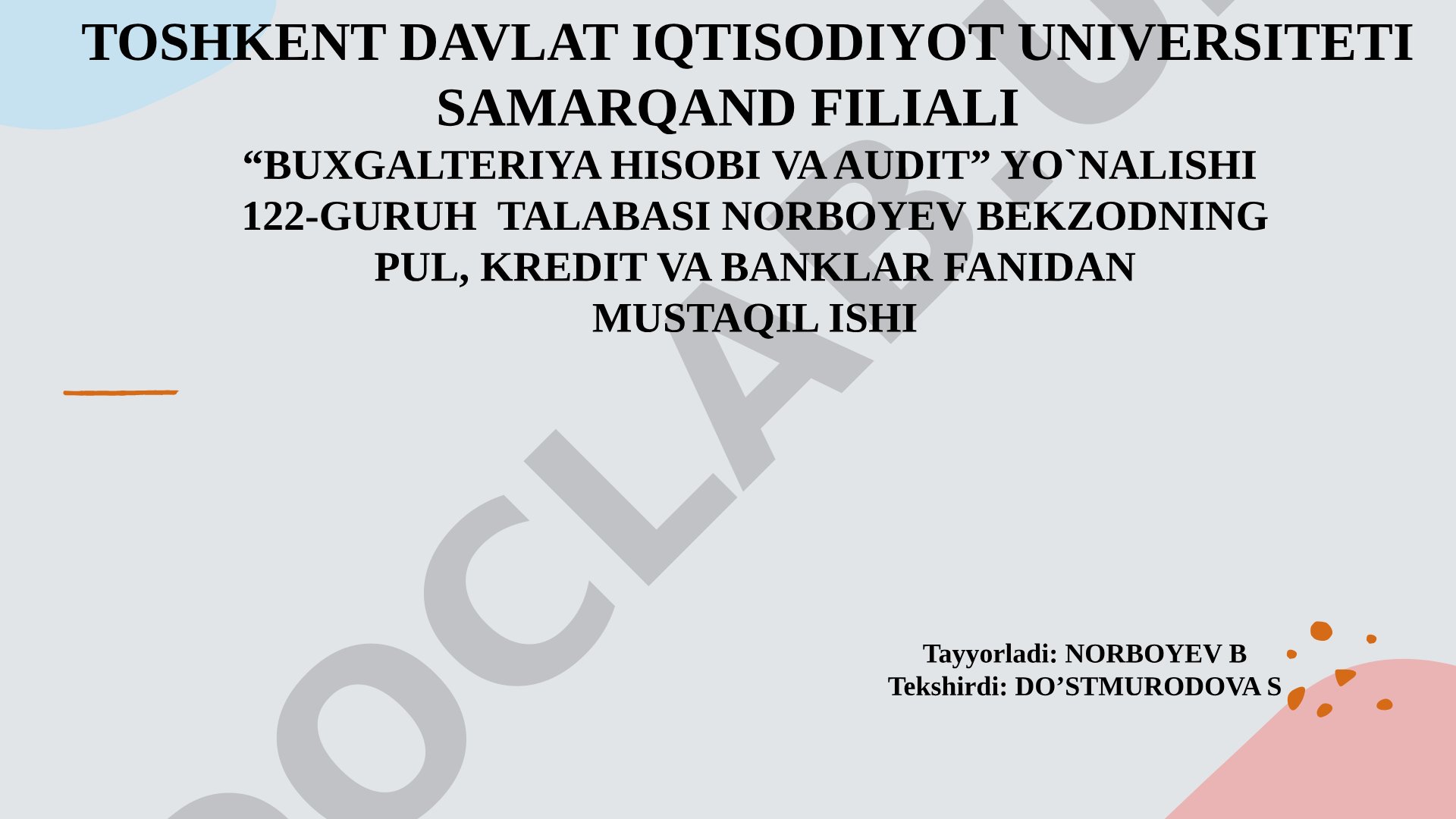 Kredit turlari va ularning tasniflanishi