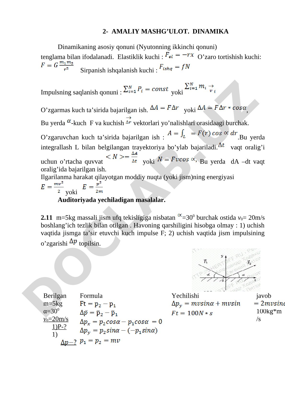 Dinamika asosiy qonunlari va masalalar
