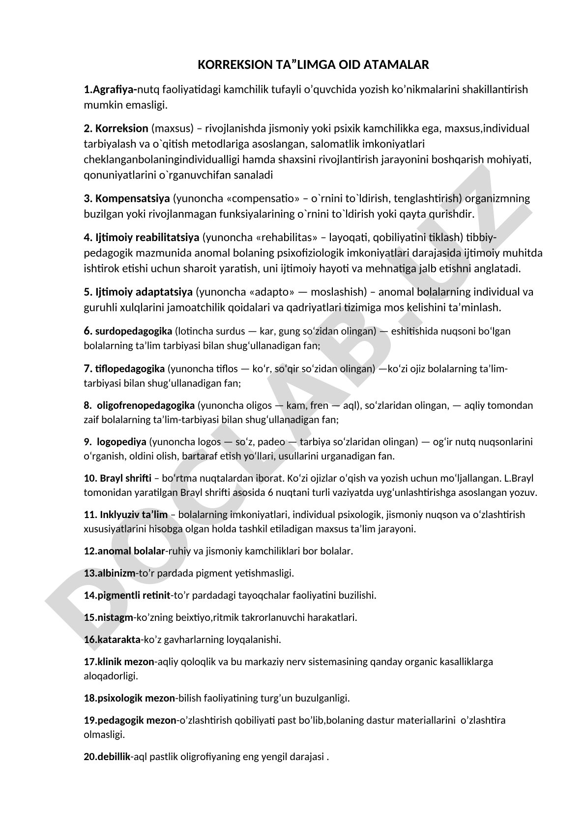 Korreksion ta’limga oid atamalar