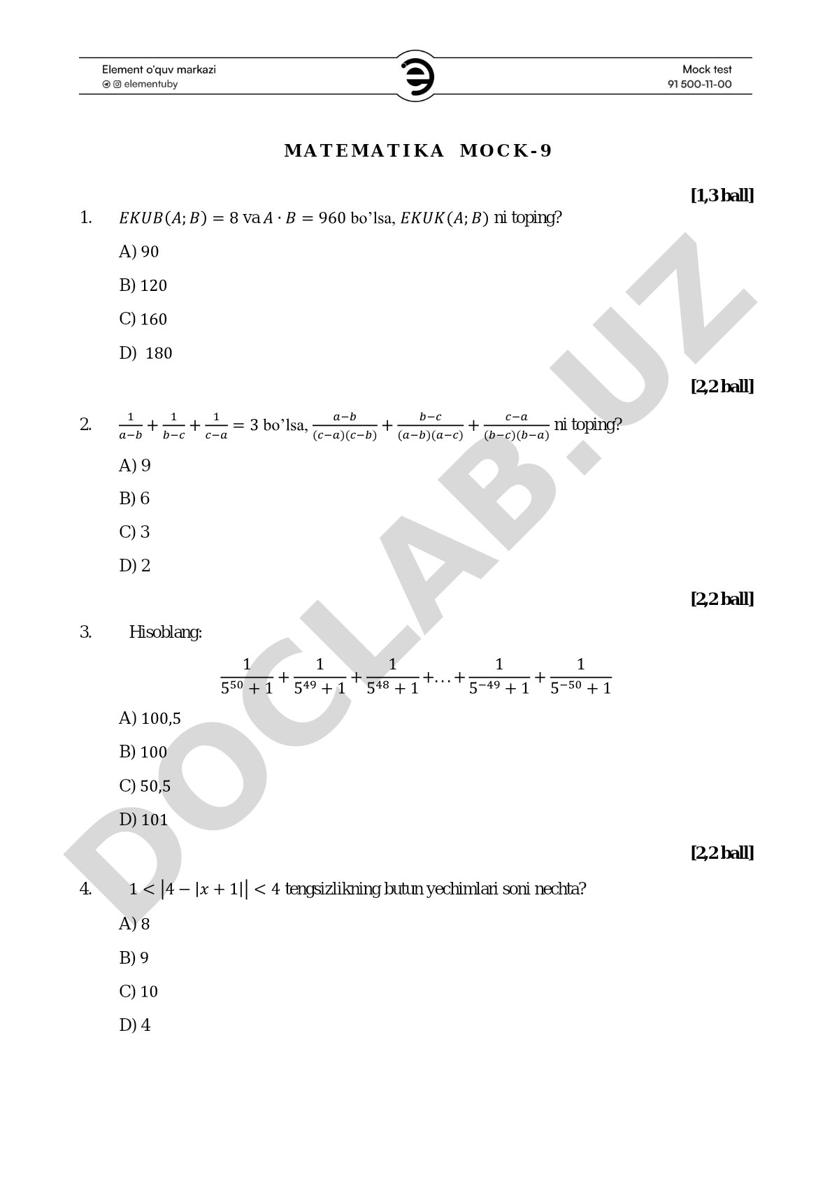 Matematika MOCK-9