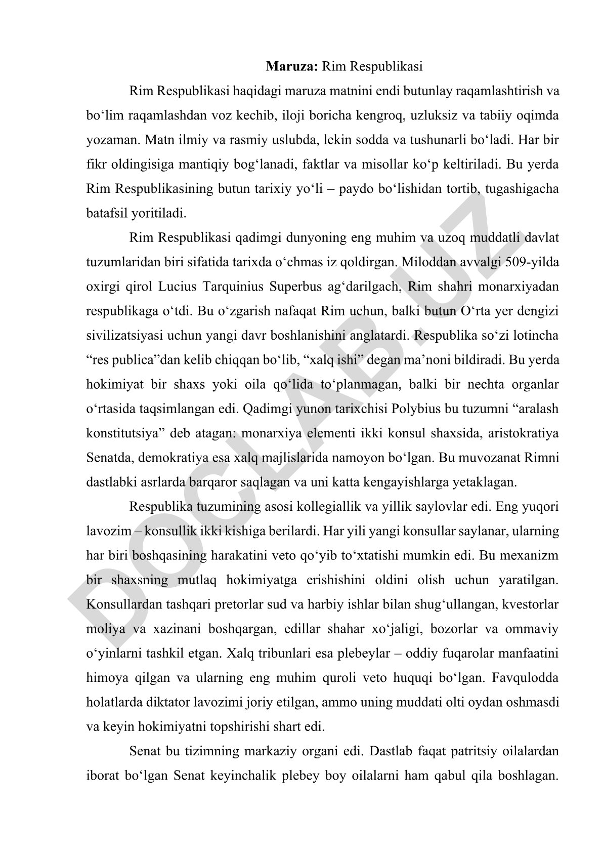 Rim Respublikasi tarixi va tuzilishi