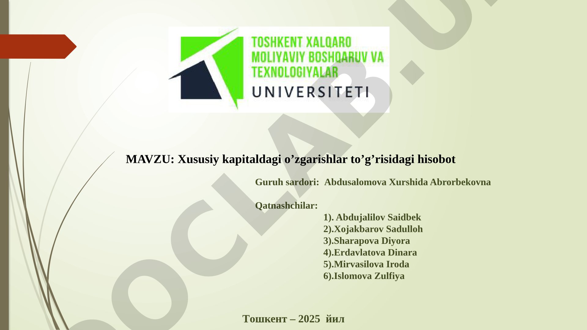 Xususiy kapitaldagi o'zgarishlar to'g'risidagi hisobot