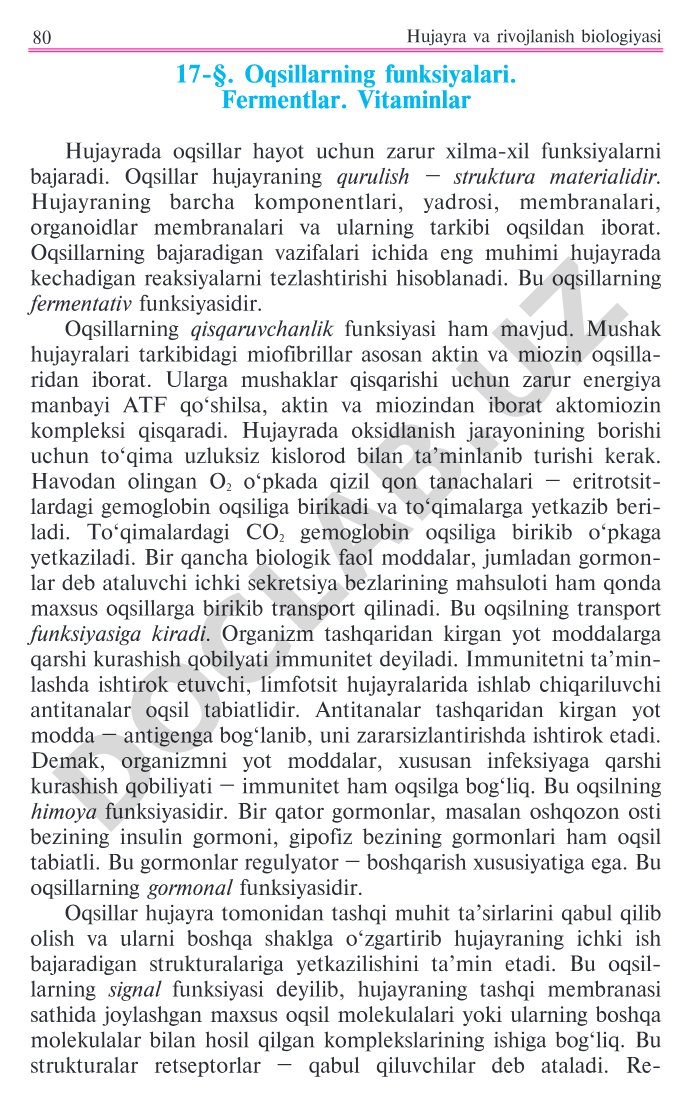 Oqsillarning funksiyalari. Fermentlar. Vitaminlar