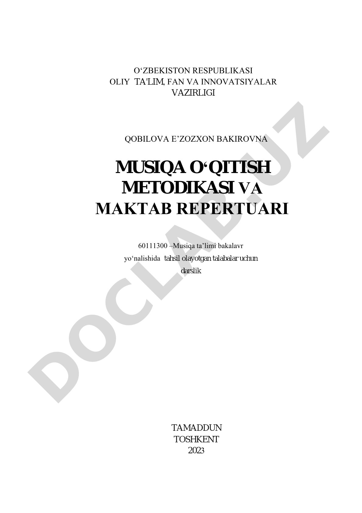 Musiqa o‘qitish metodikasi va maktab repertuari