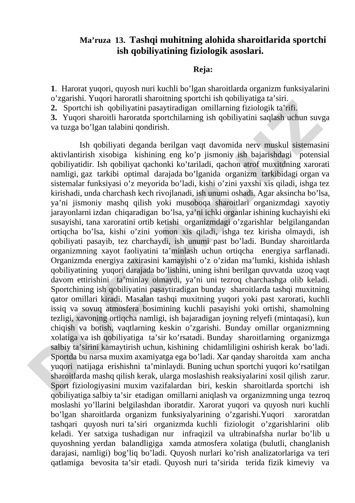 Tashqi muhitning alohida sharoitlarida sportchi ish qobiliyatining fiziologik asoslari
