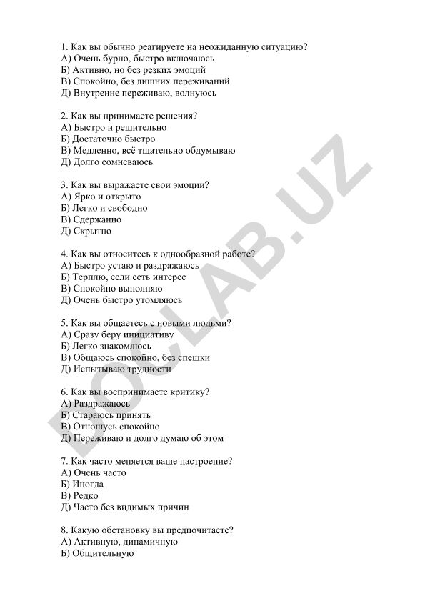 Temperament va xarakter testi