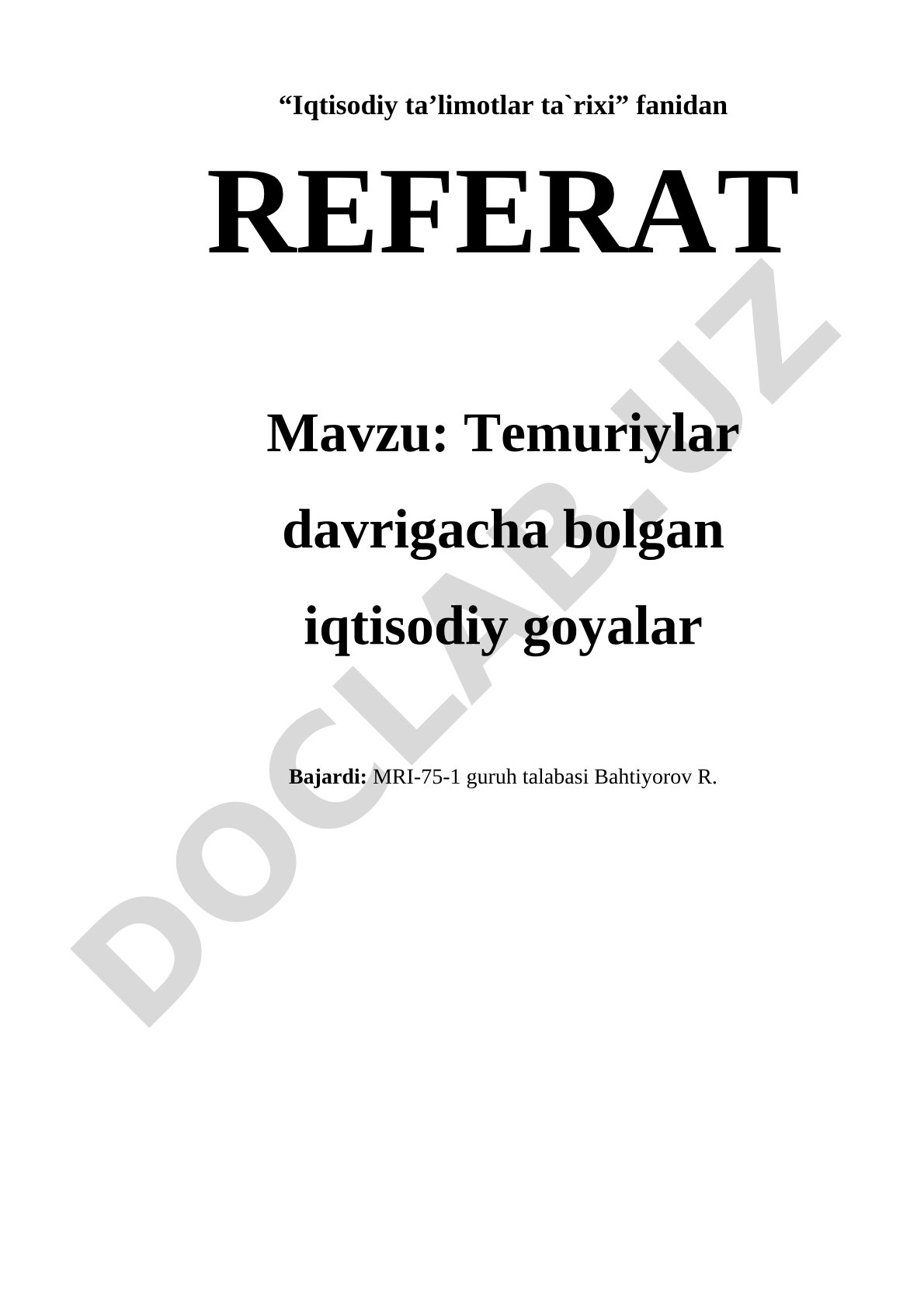 Temuriylar davrigacha bolgan iqtisodiy goyalar
