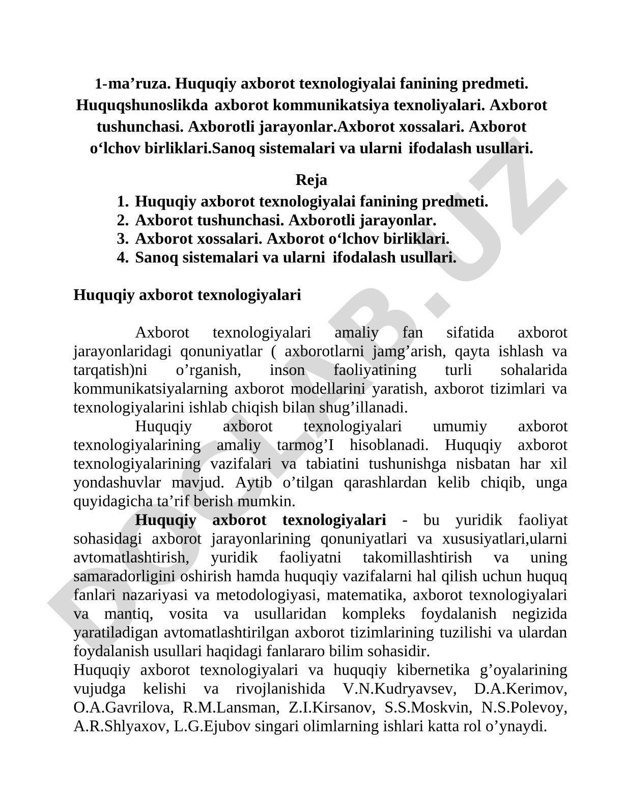 Huquqiy axborot texnologiyalai fanining predmeti