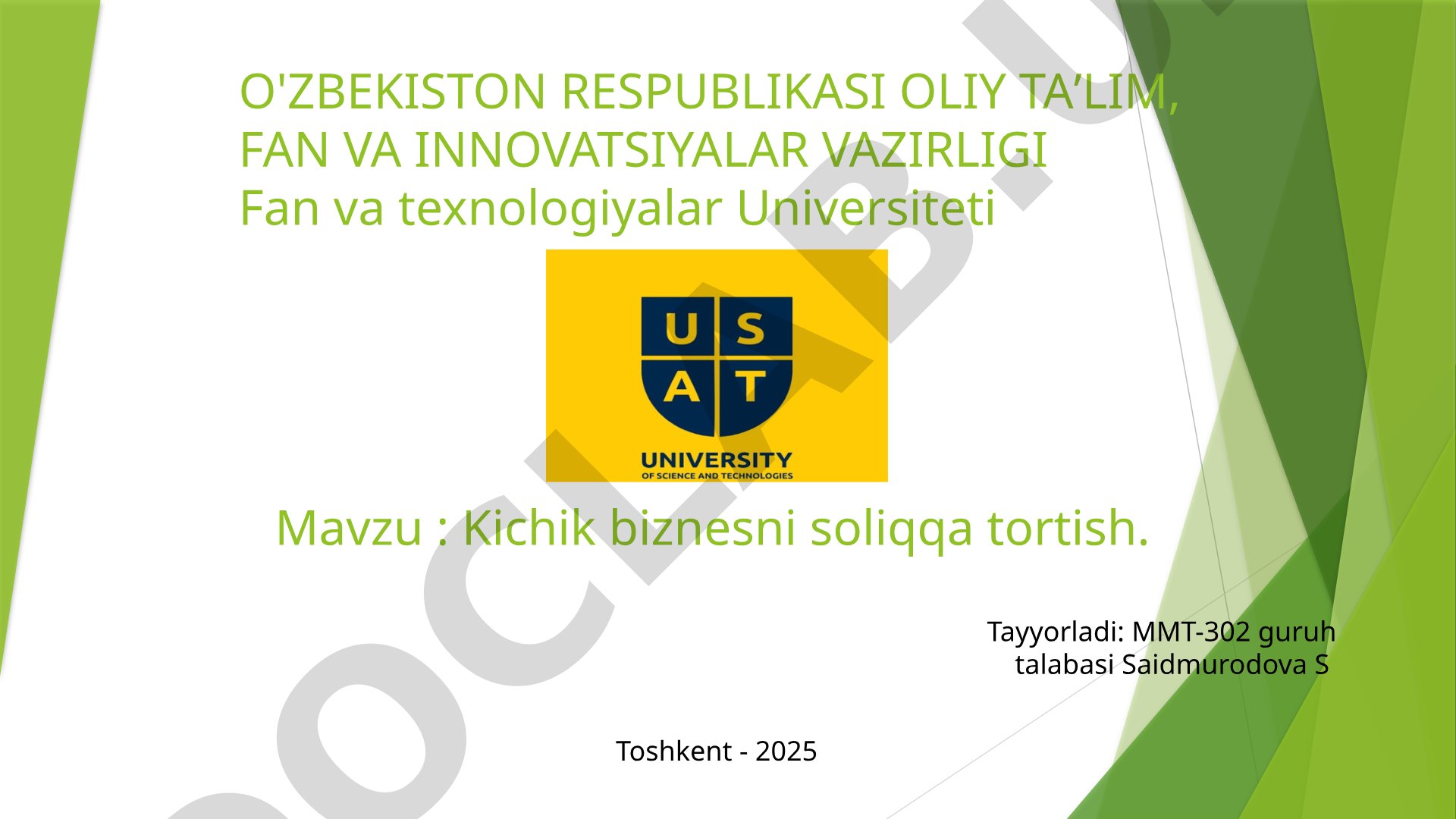 Kichik biznesni soliqqa tortish