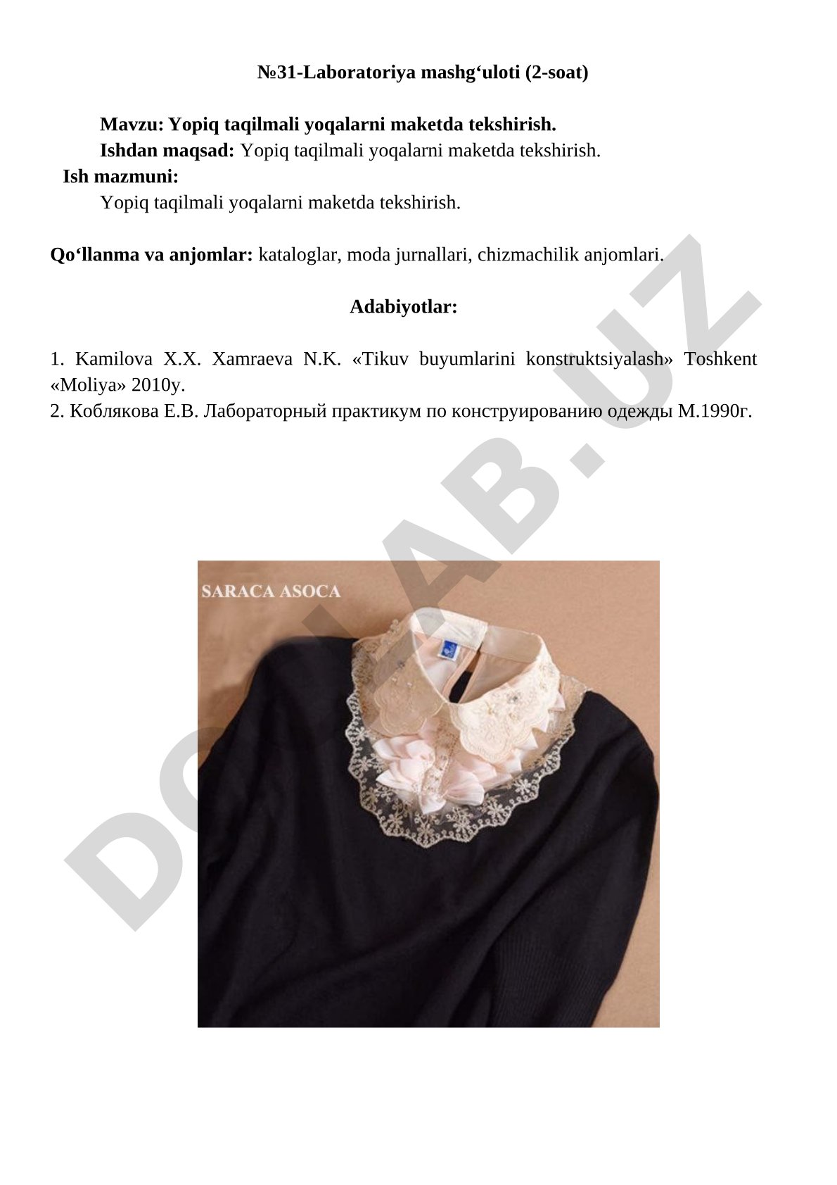 Yopiq taqilmali yoqalarni maketda tekshirish