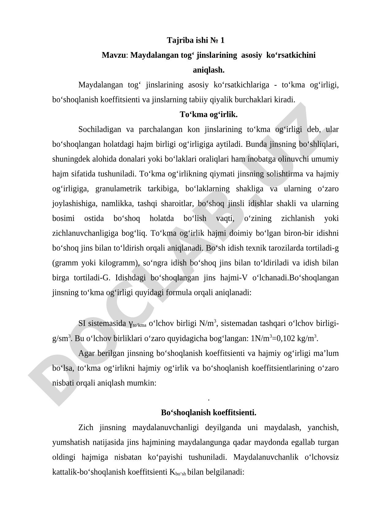 Maydalangan tog' jinslarining asosiy ko'rsatkichini aniqlash