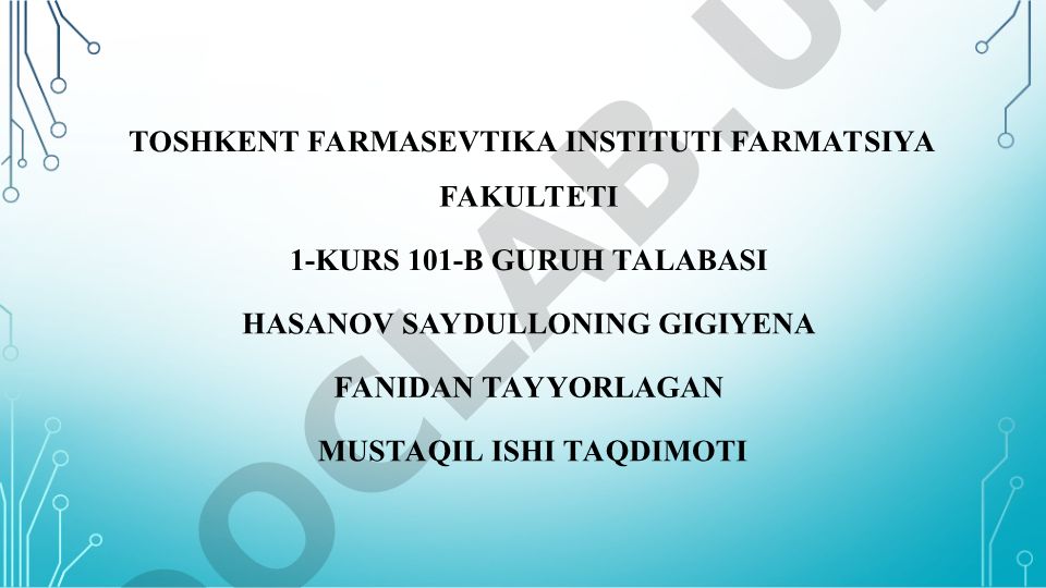 Kimyo farmaseftika korxonalari ishchi-xodimlarida uchraydigan kasb kasalliklari va oldini olish choralari