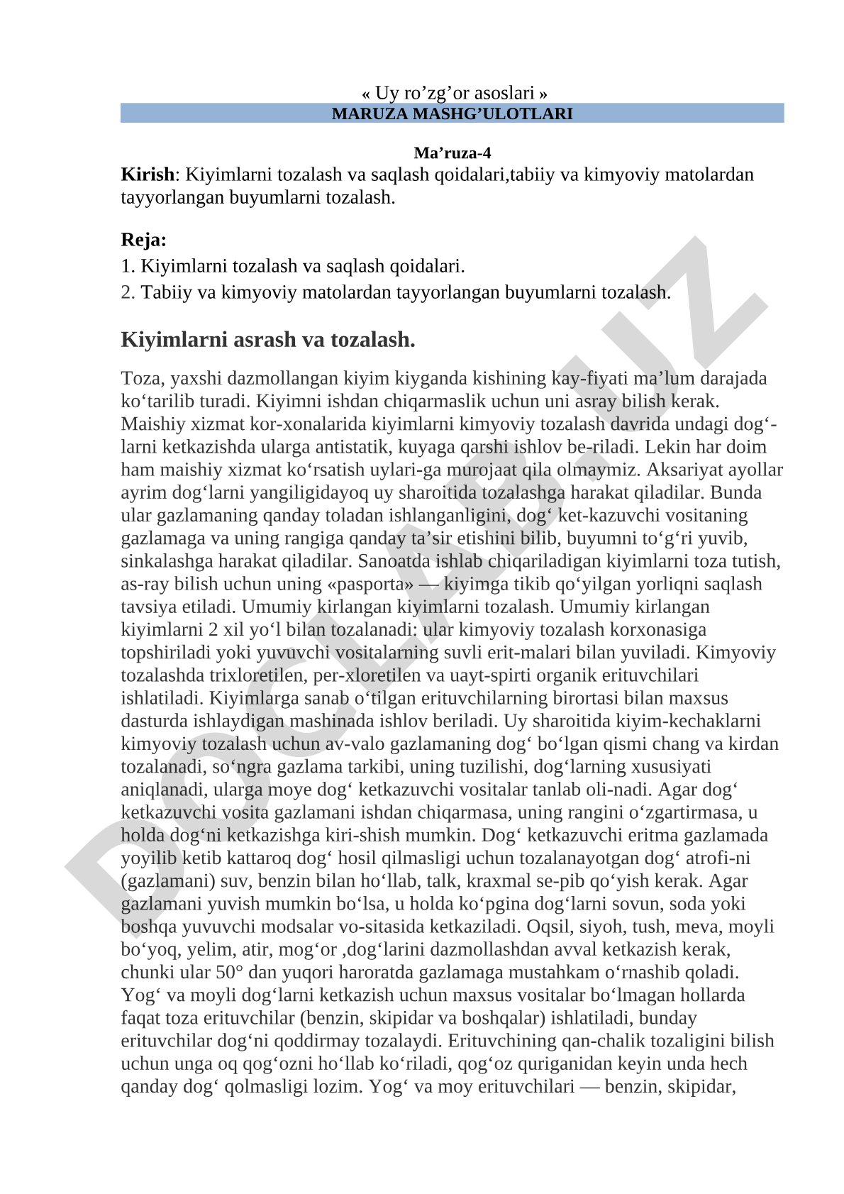 Kiyimlarni tozalash va saqlash qoidalari