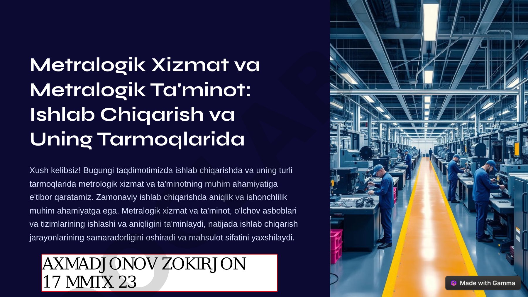 Metralogik Xizmat va Metralogik Ta'minot: Ishlab Chiqarish va Uning Tarmoqlarida