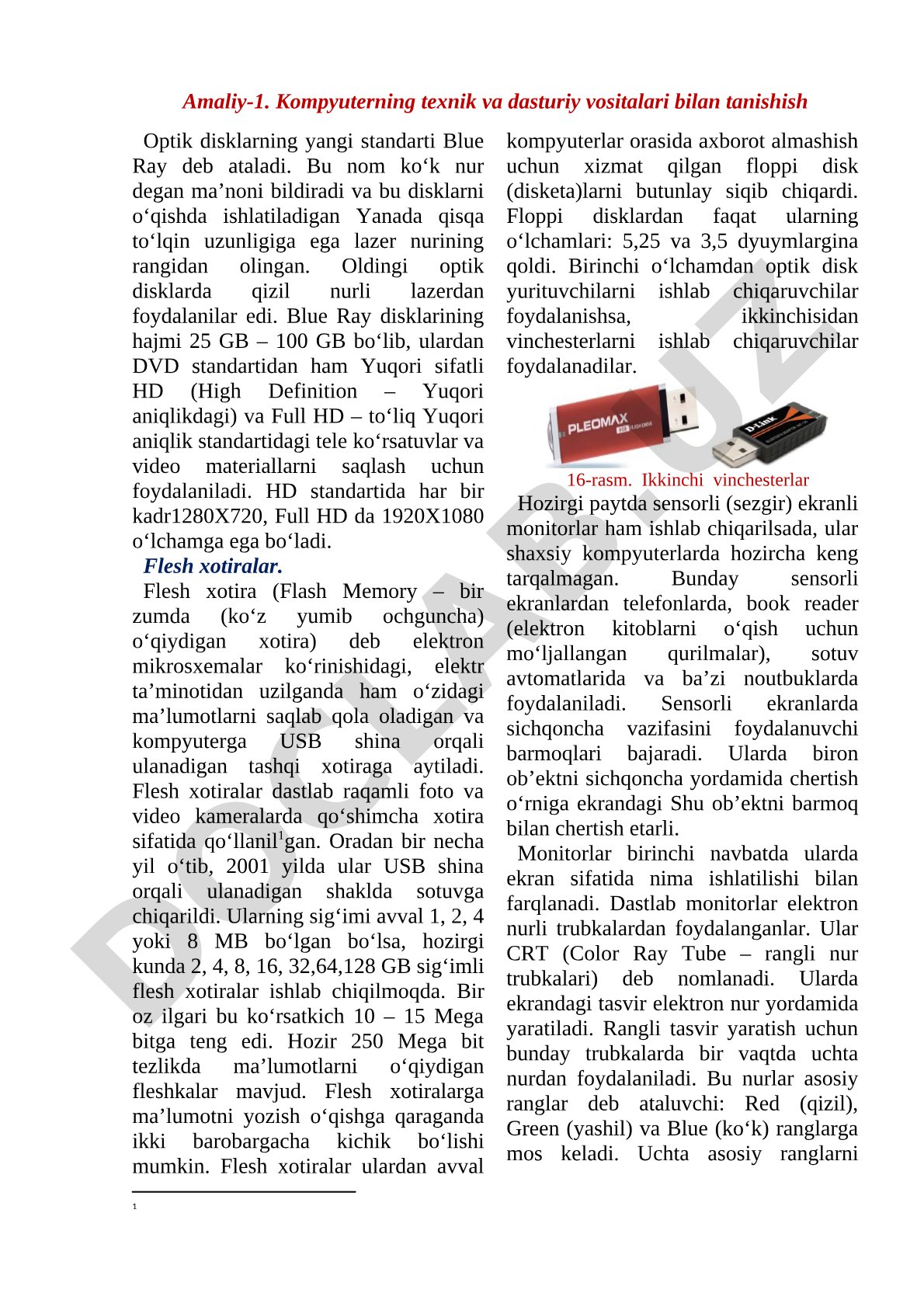 Amaliy-1. Kompyuterning texnik va dasturiy vositalari bilan tanishish