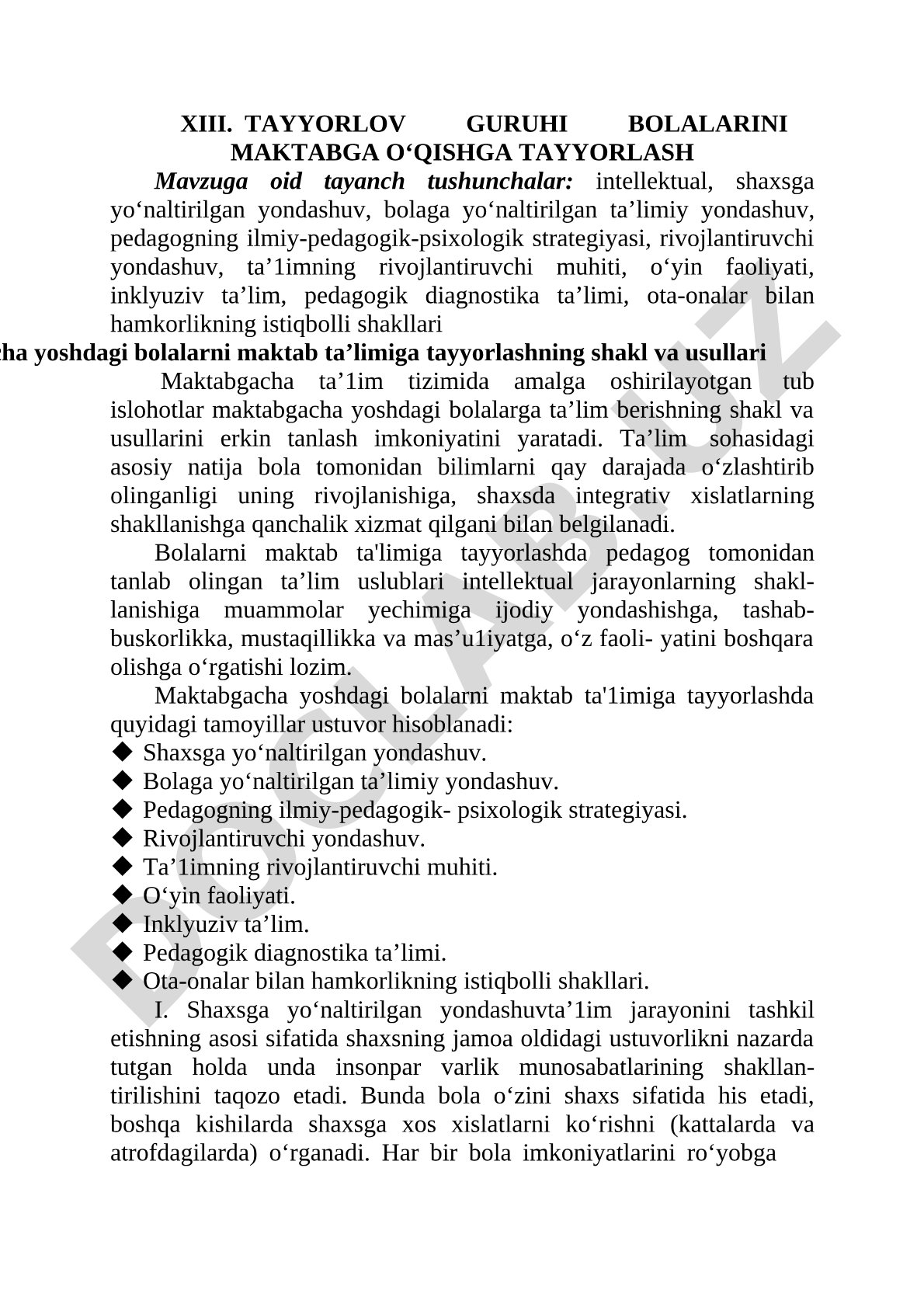 Tayyorlov guruhi bolalarini maktabga o‘qishga tayyorlash