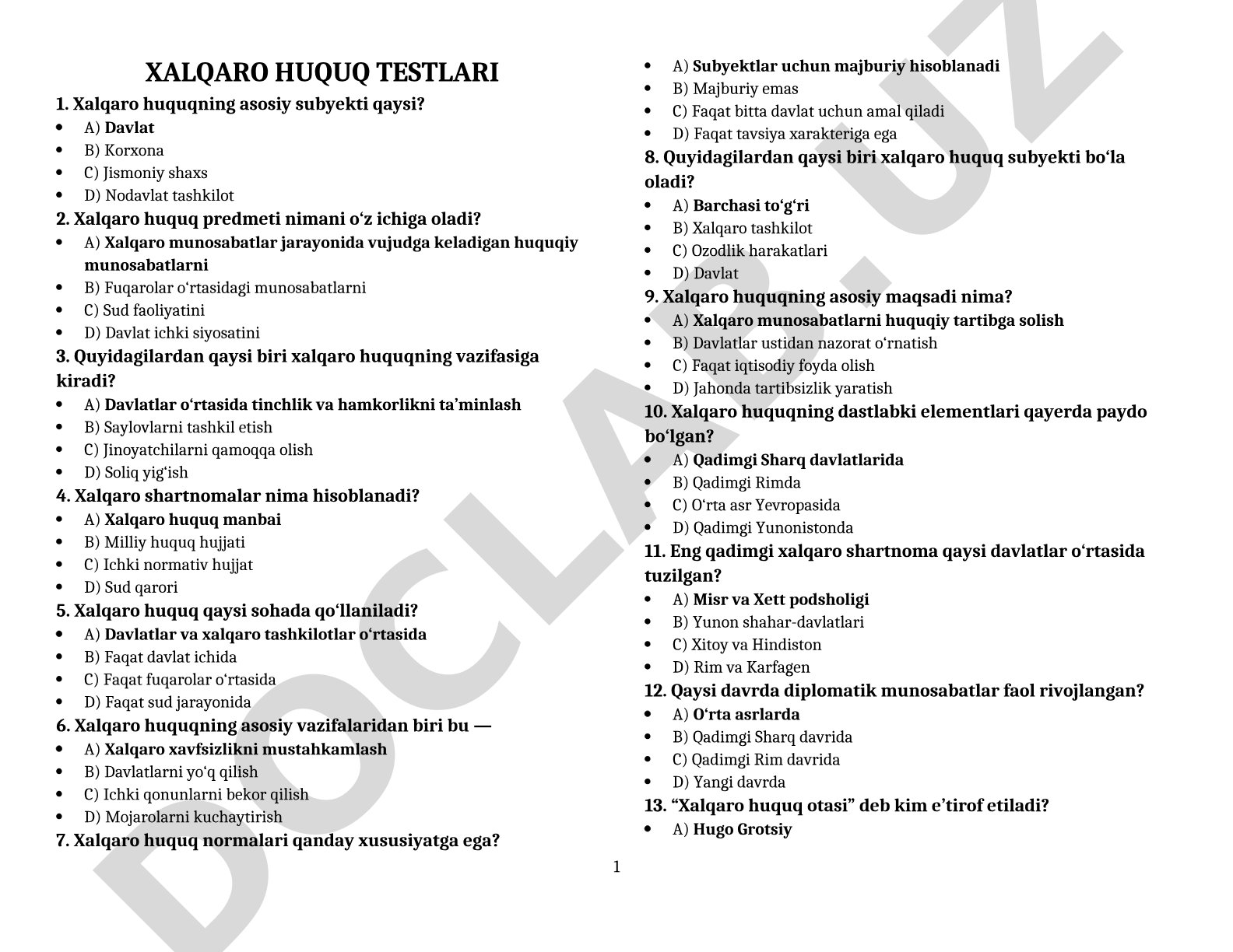 Xalqaro huquq testlari
