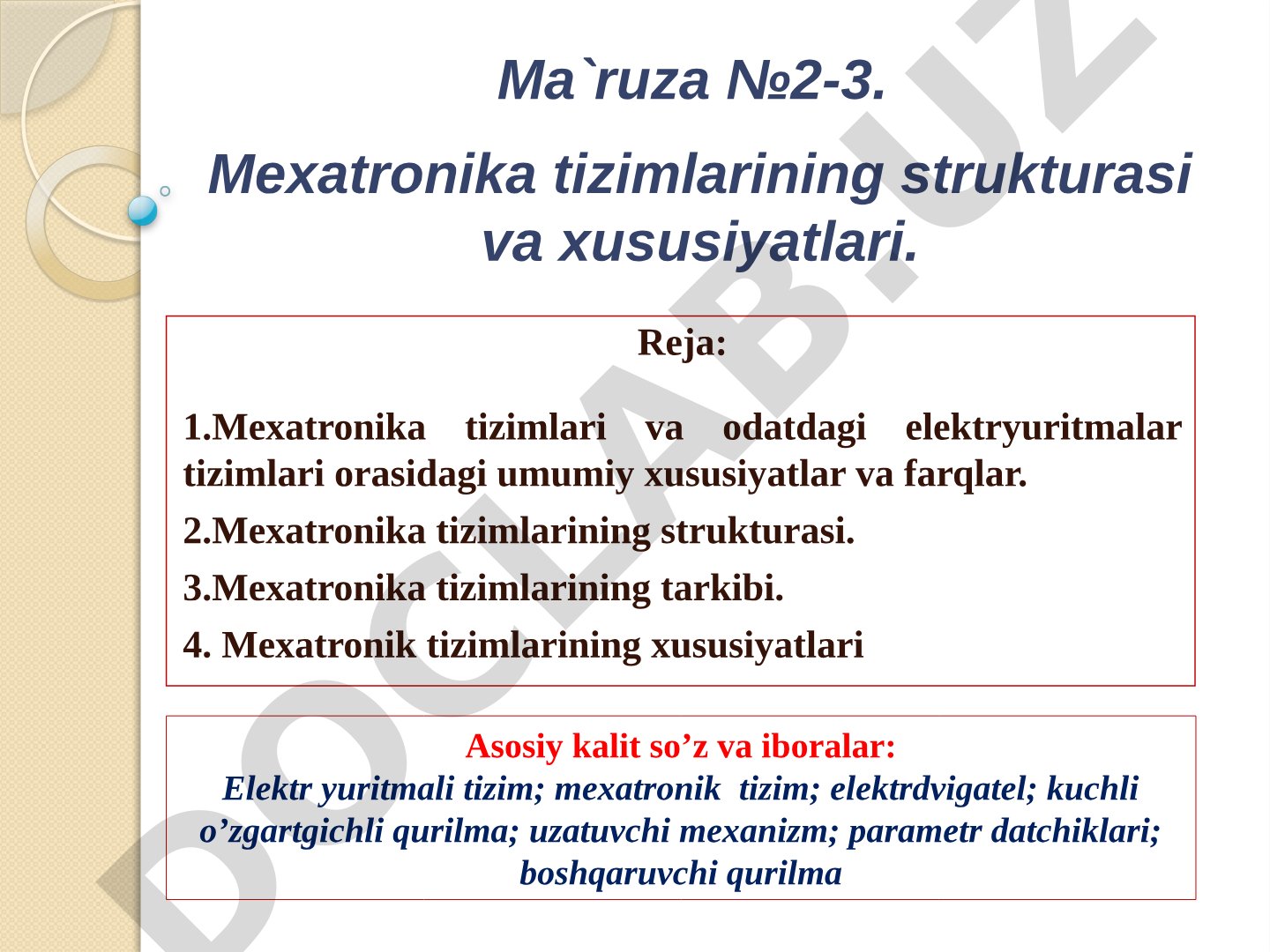 Mexatronika tizimlarining strukturasi va xususiyatlari