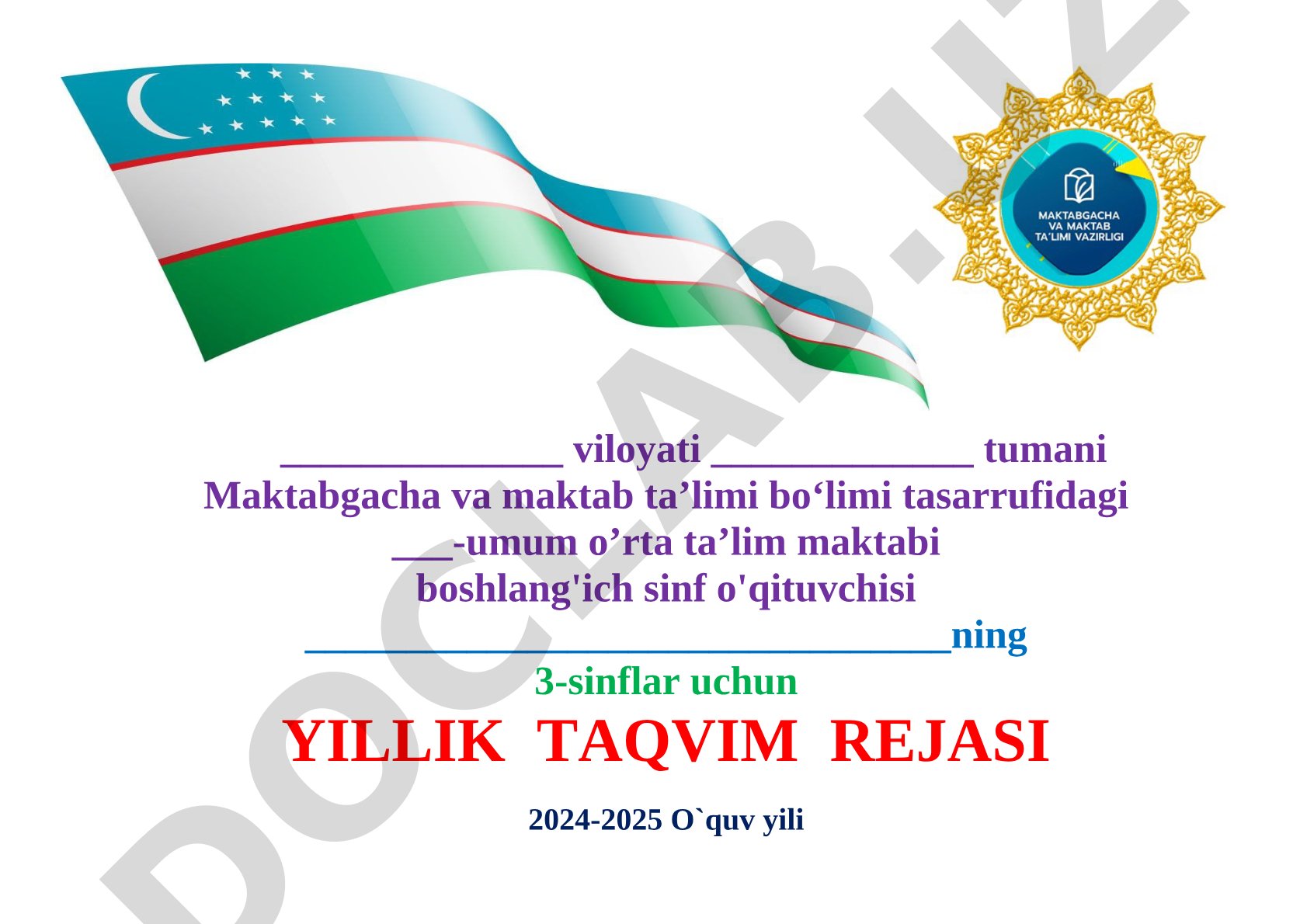 3-sinf o'qish savodxonligi fanidan 2024-2025 yillik taqvim rejasi