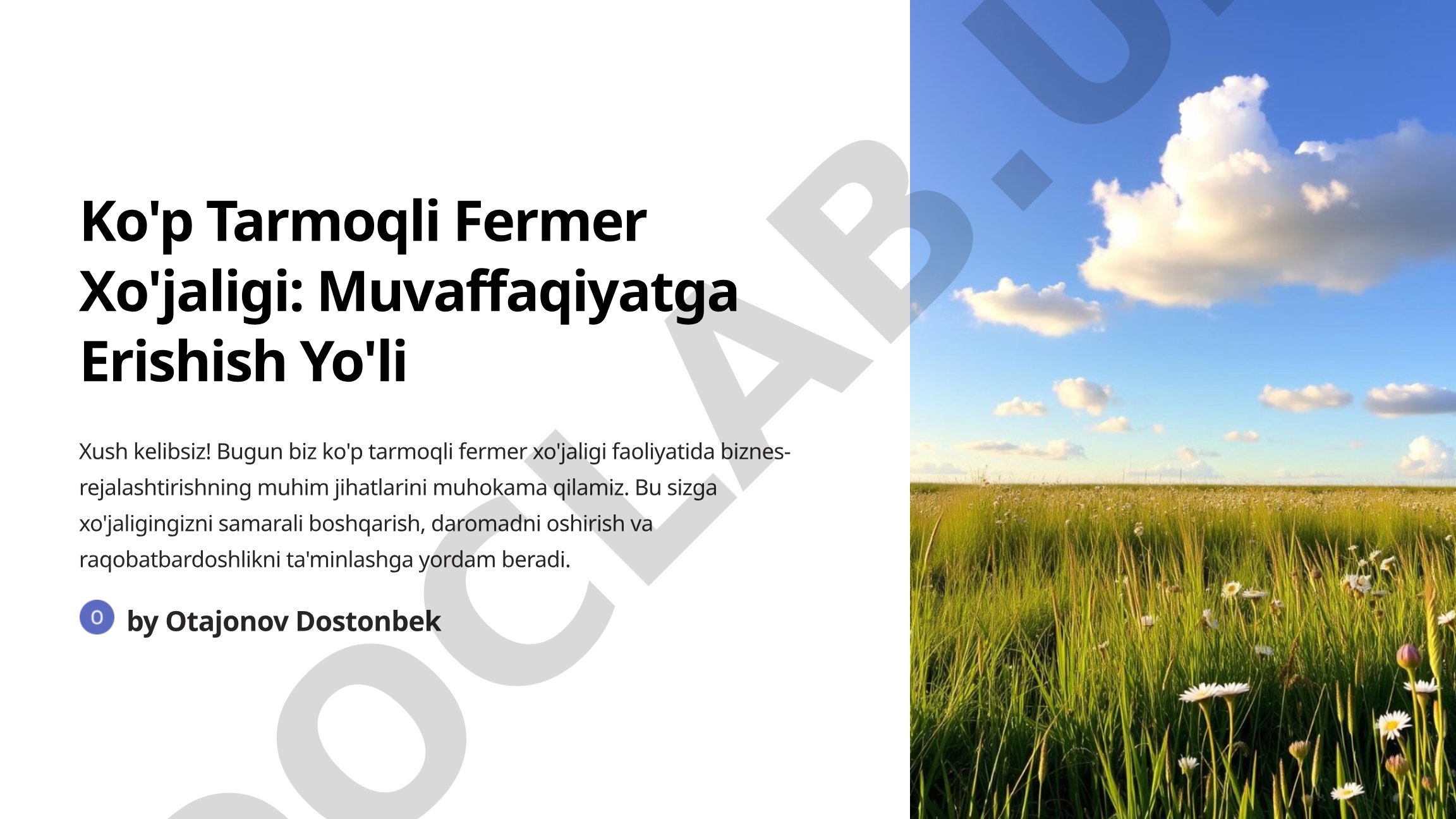 Ko'p Tarmoqli Fermer Xo'jaligi: Muvaffaqiyatga Erishish Yo'li