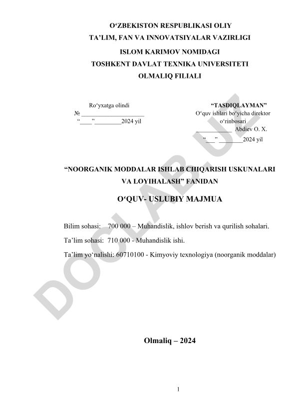 Noorganik moddalar ishlab chiqarish uskunalari va loyihalash