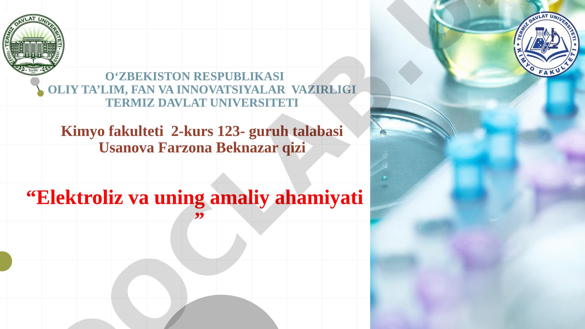 Elektroliz va uning amaliy ahamiyati