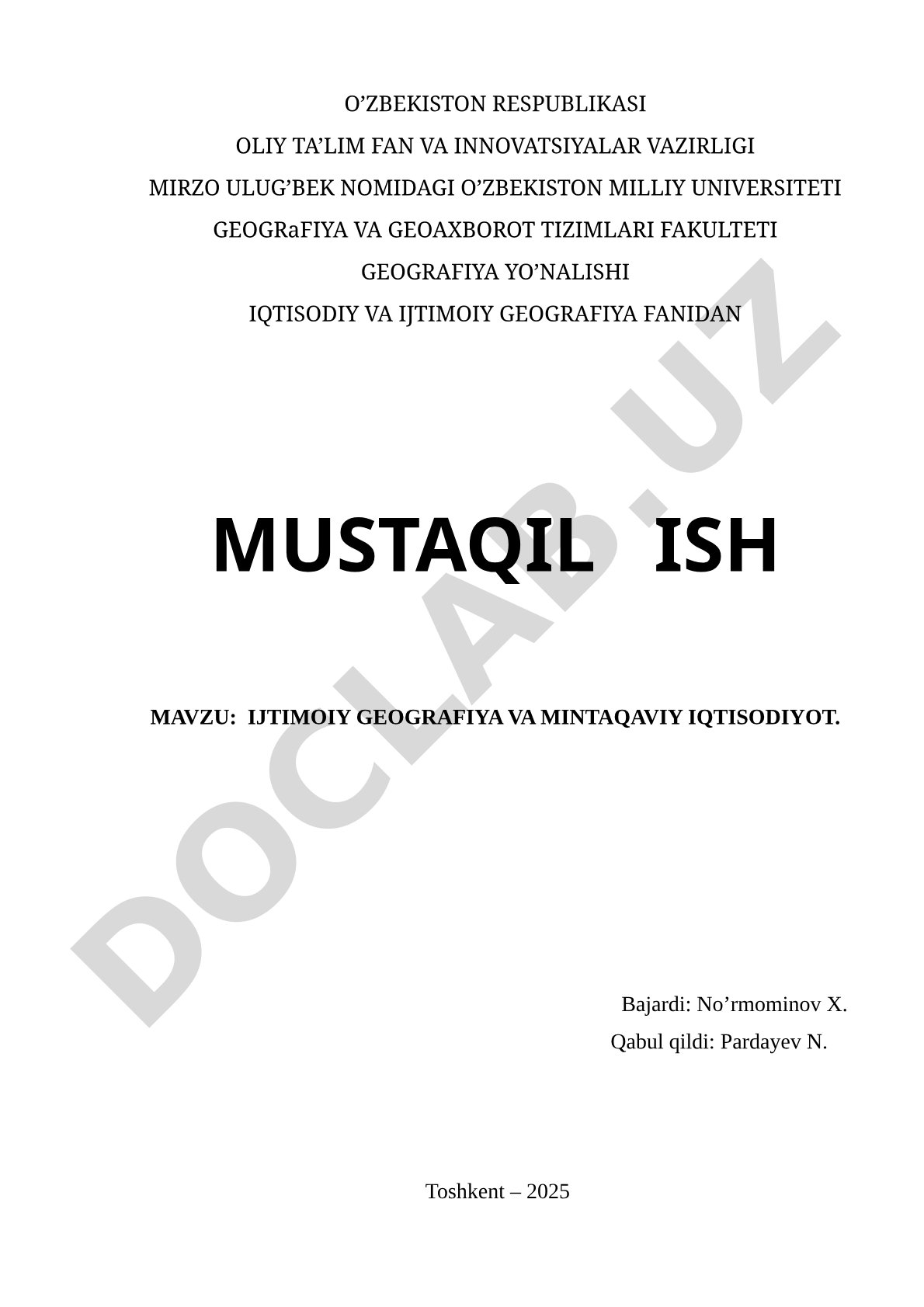 Ijtimoiy geografiya va mintaqaviy iqtisodiyot