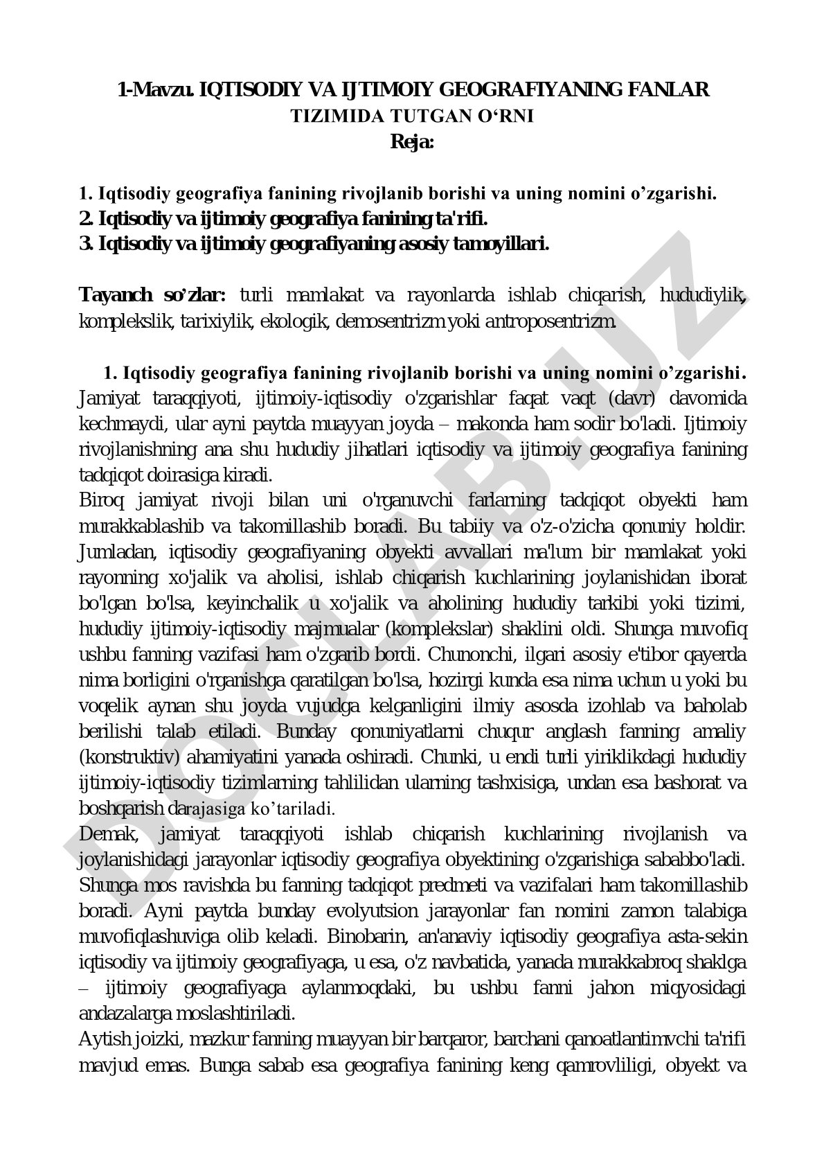 Iqtisodiy va ijtimoiy geografiyaning fanlar tizimida tutgan o‘rni