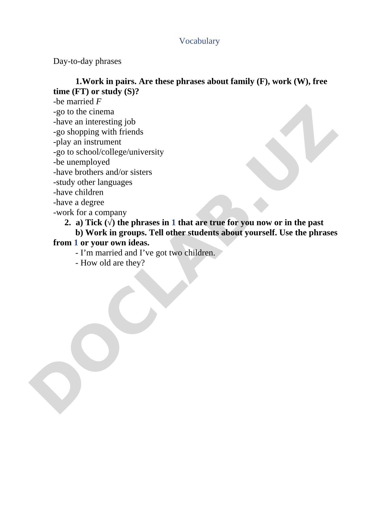 Day-to-Day English Phrases for Family, Work, Free Time and Study