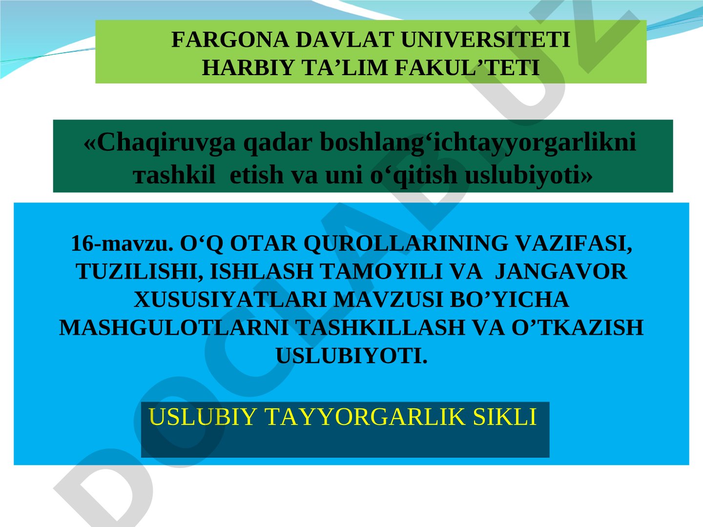 O‘Q OTAR QUROLLARINING VAZIFASI, TUZILISHI, ISHLASH TAMOYILI VA JANGOVAR XUSUSIYATLARI