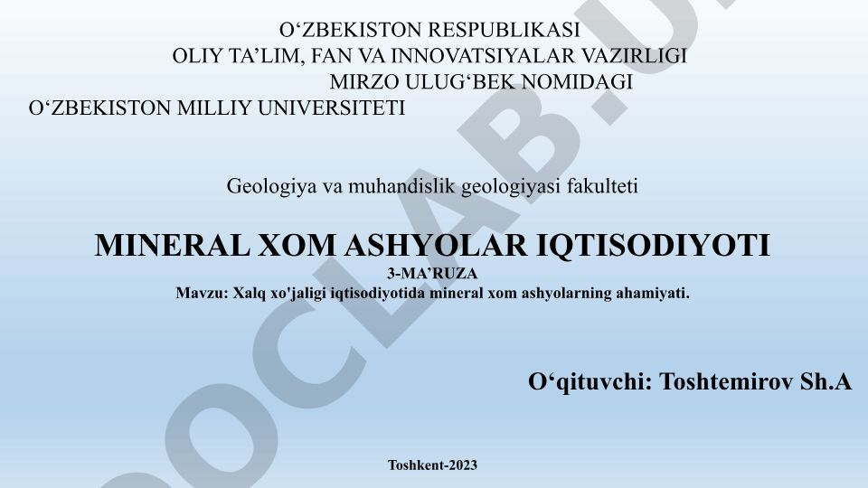 Xalq xo'jaligi iqtisodiyotida mineral xom ashyolarning ahamiyati