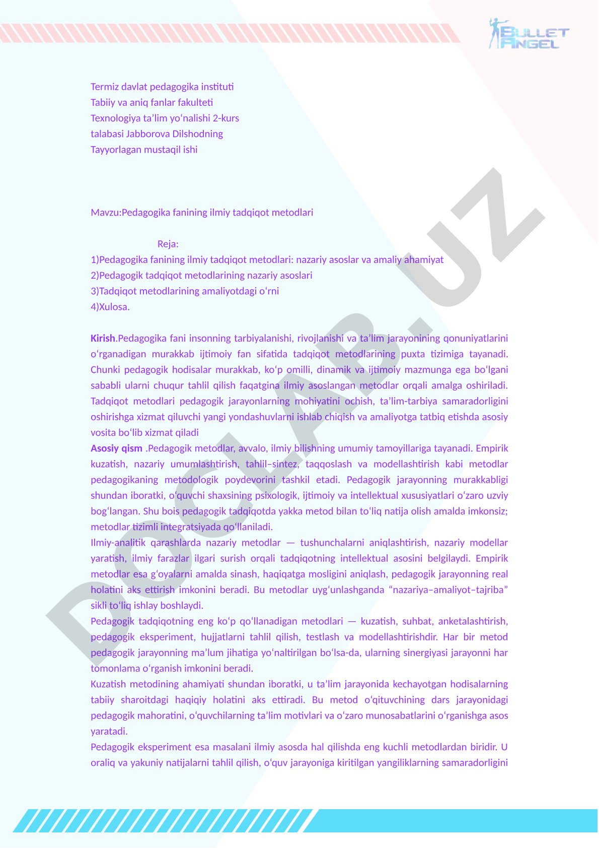 Pedagogika fanining ilmiy tadqiqot metodlari