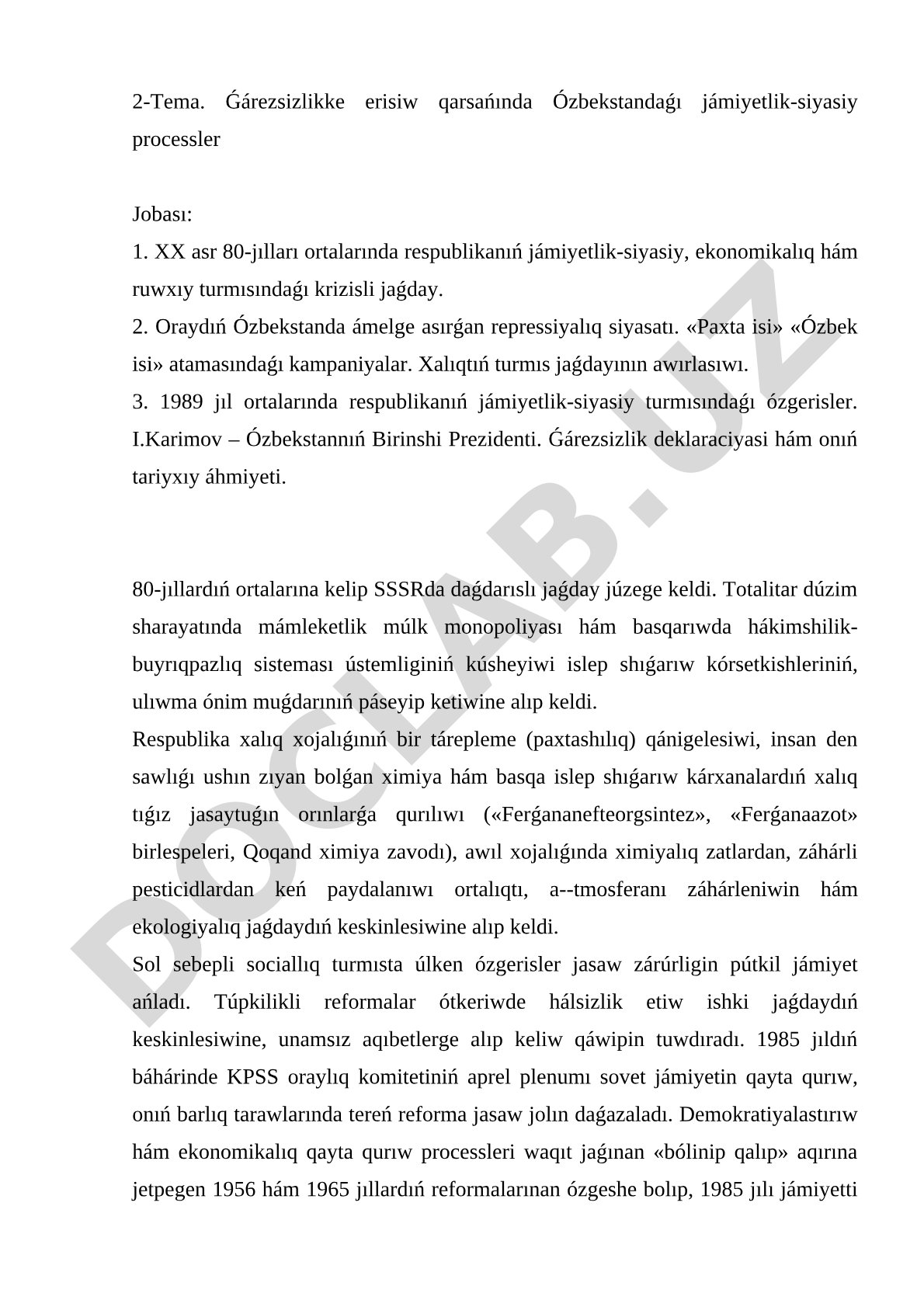 Ǵárezsizlikke erisiw qarsańında Ózbekstandaǵı jámiyetlik-siyasiy processler
