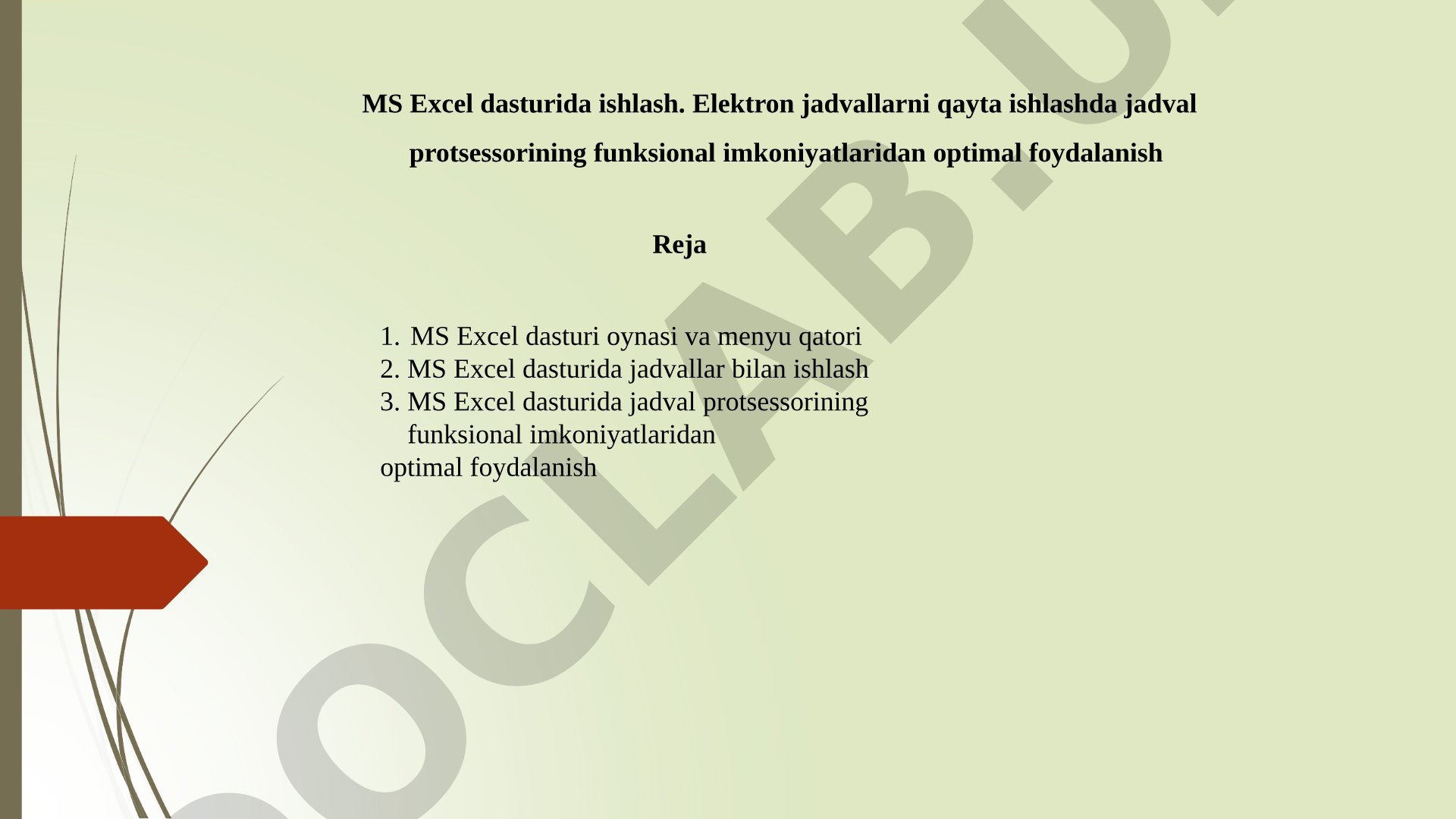 MS Excel dasturida ishlash