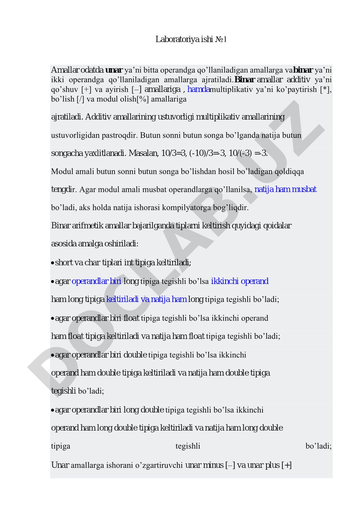 Arifmetik amallar va tiplarni keltirish qoidalari