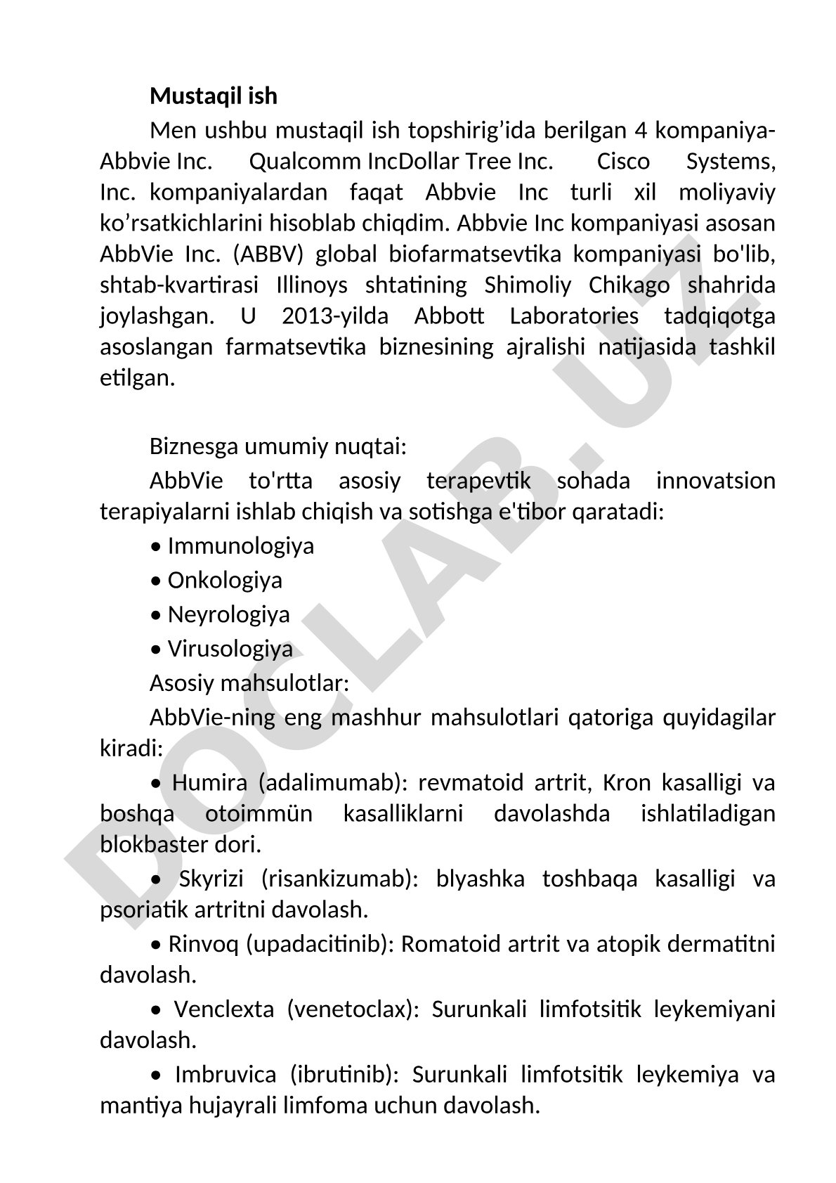 Abbvie Inc moliyaviy ko'rsatkichlari