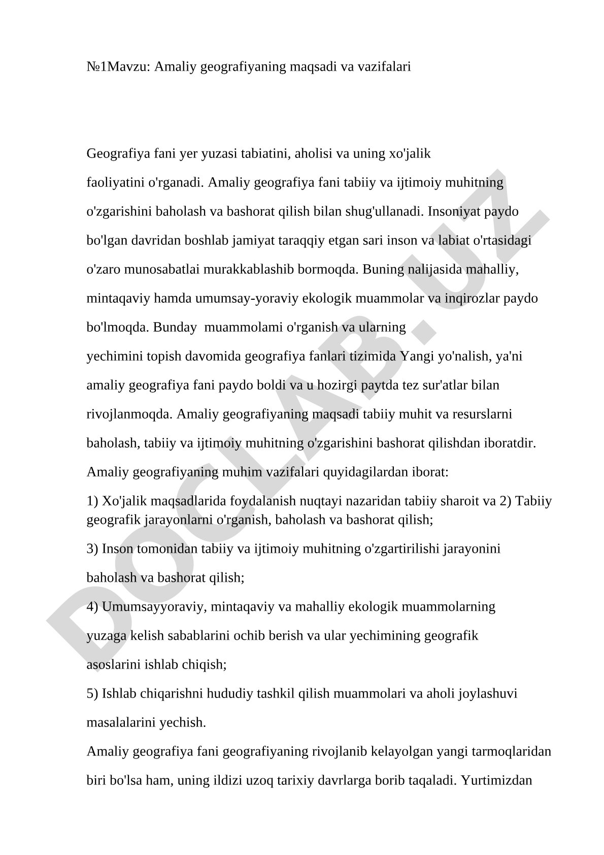 Amaliy geografiyaning maqsadi va vazifalari