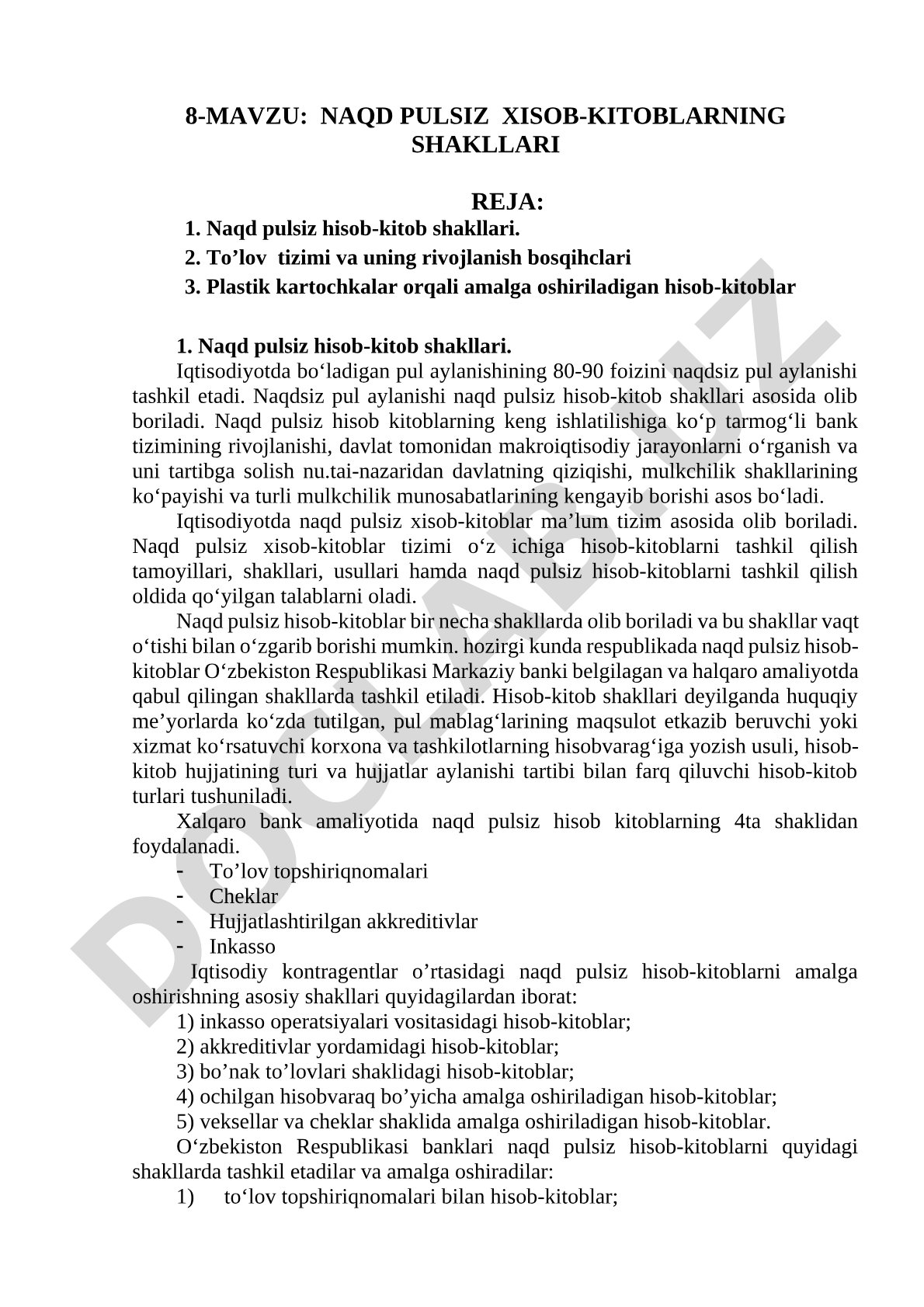 Naqd pulsiz hisob-kitoblarning shakllari