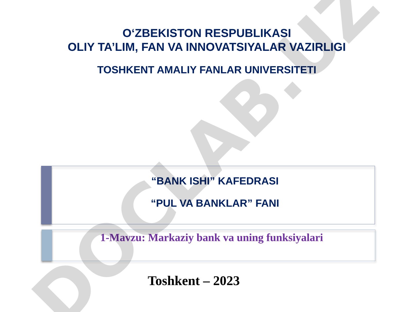 Markaziy bank va uning funksiyalari