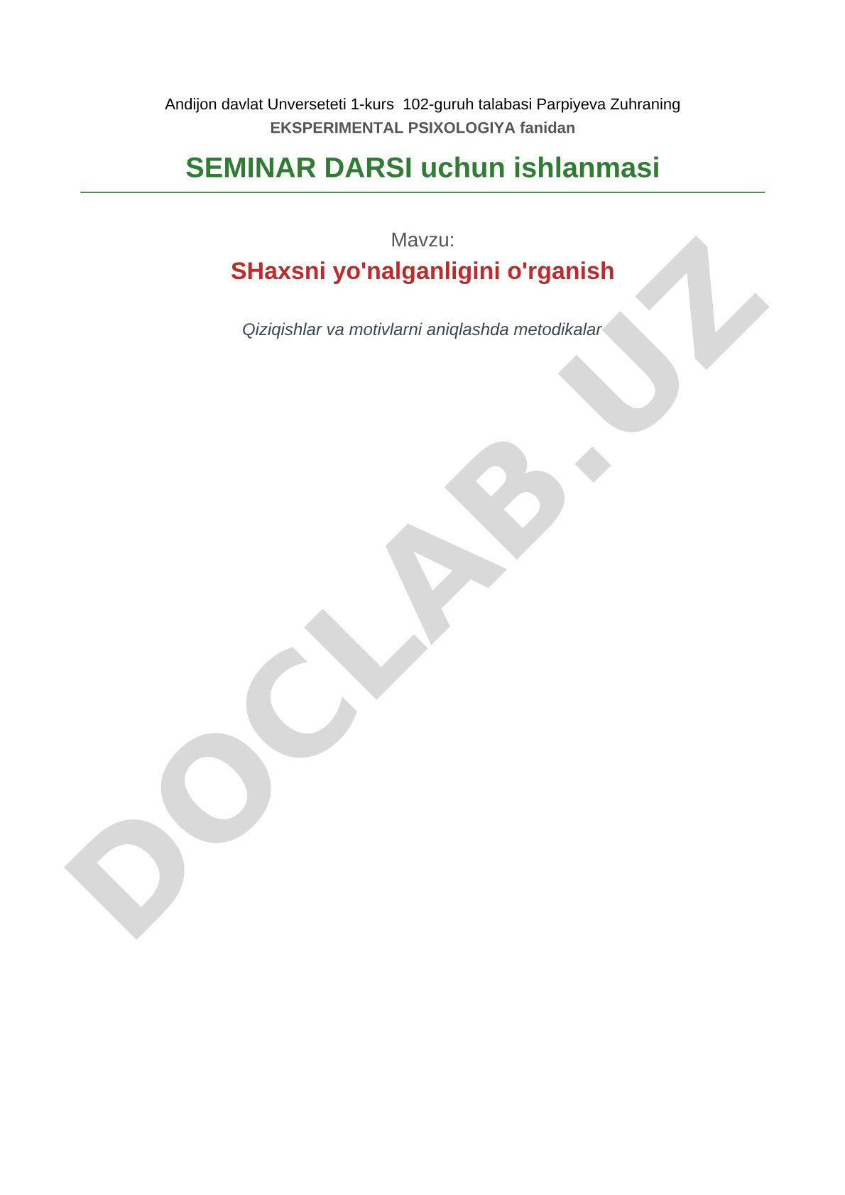 Shaxsni yo'nalganligini o'rganish
