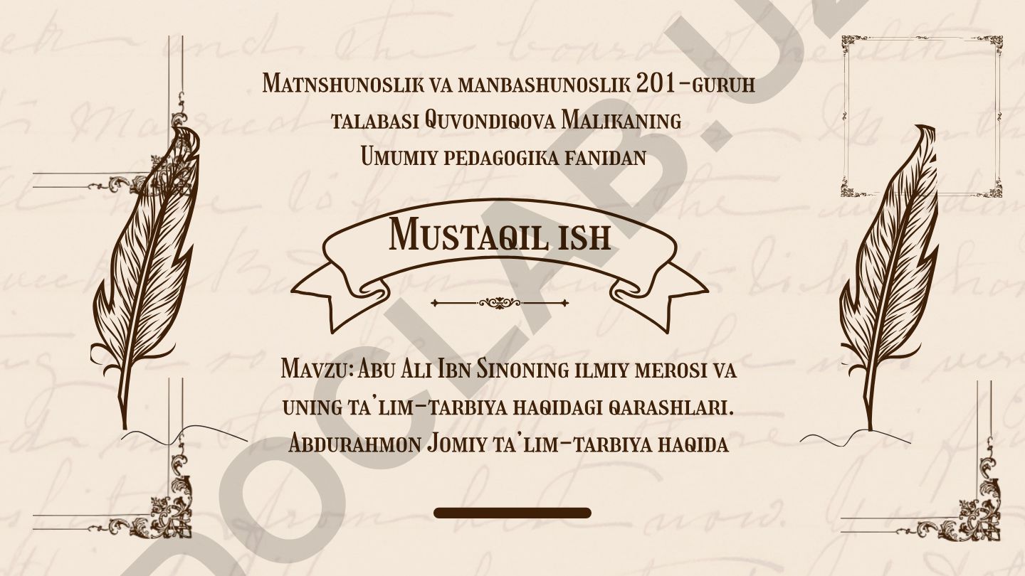 Abu Ali Ibn Sinoning ilmiy merosi va uning ta'lim-tarbiya haqidagi qarashlari
