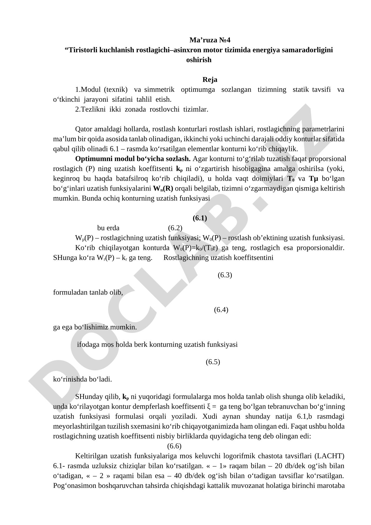 Tiristorli kuchlanish rostlagichi–asinxron motor tizimida energiya samaradorligini oshirish